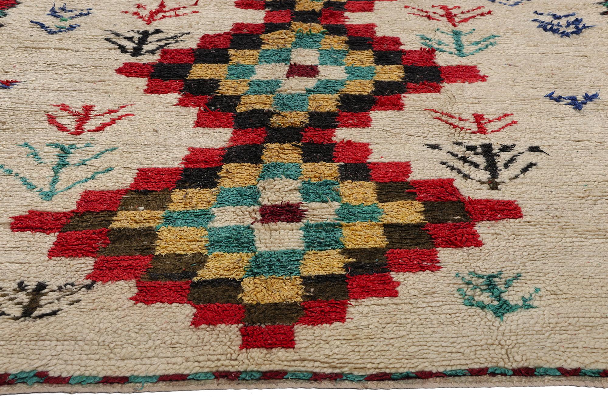 Hand-Knotted Vintage Berber Moroccan Azilal Rug, Cozy Boho Chic Meets Tribal Enchantment For Sale