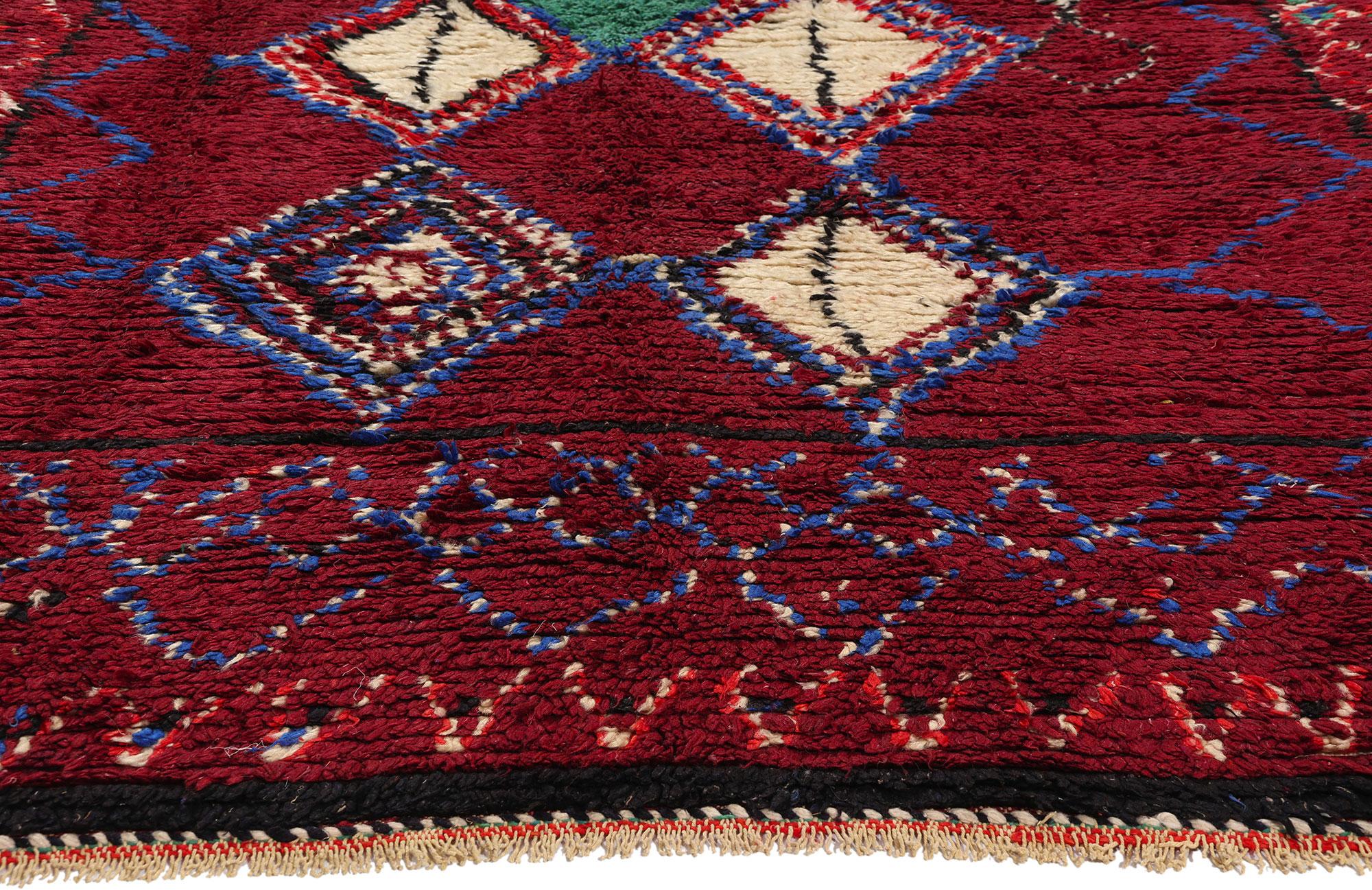 Hand-Knotted Vintage Berber Moroccan Azilal Rug, Cozy Boho Chic Meets Tribal Enchantment For Sale