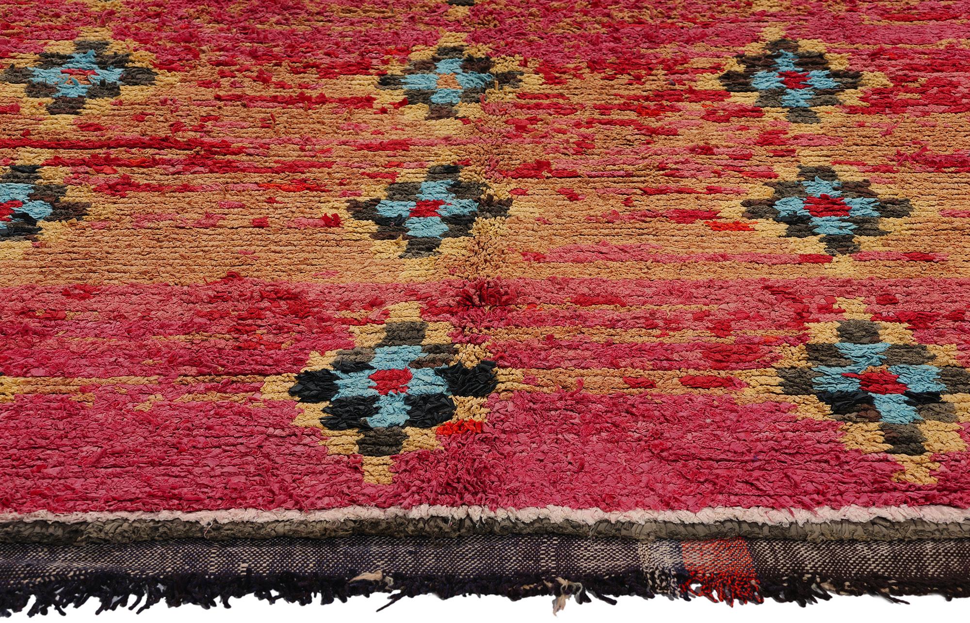 Hand-Knotted Vintage Berber Moroccan Azilal Rug, Cozy Boho Chic Meets Tribal Enchantment For Sale