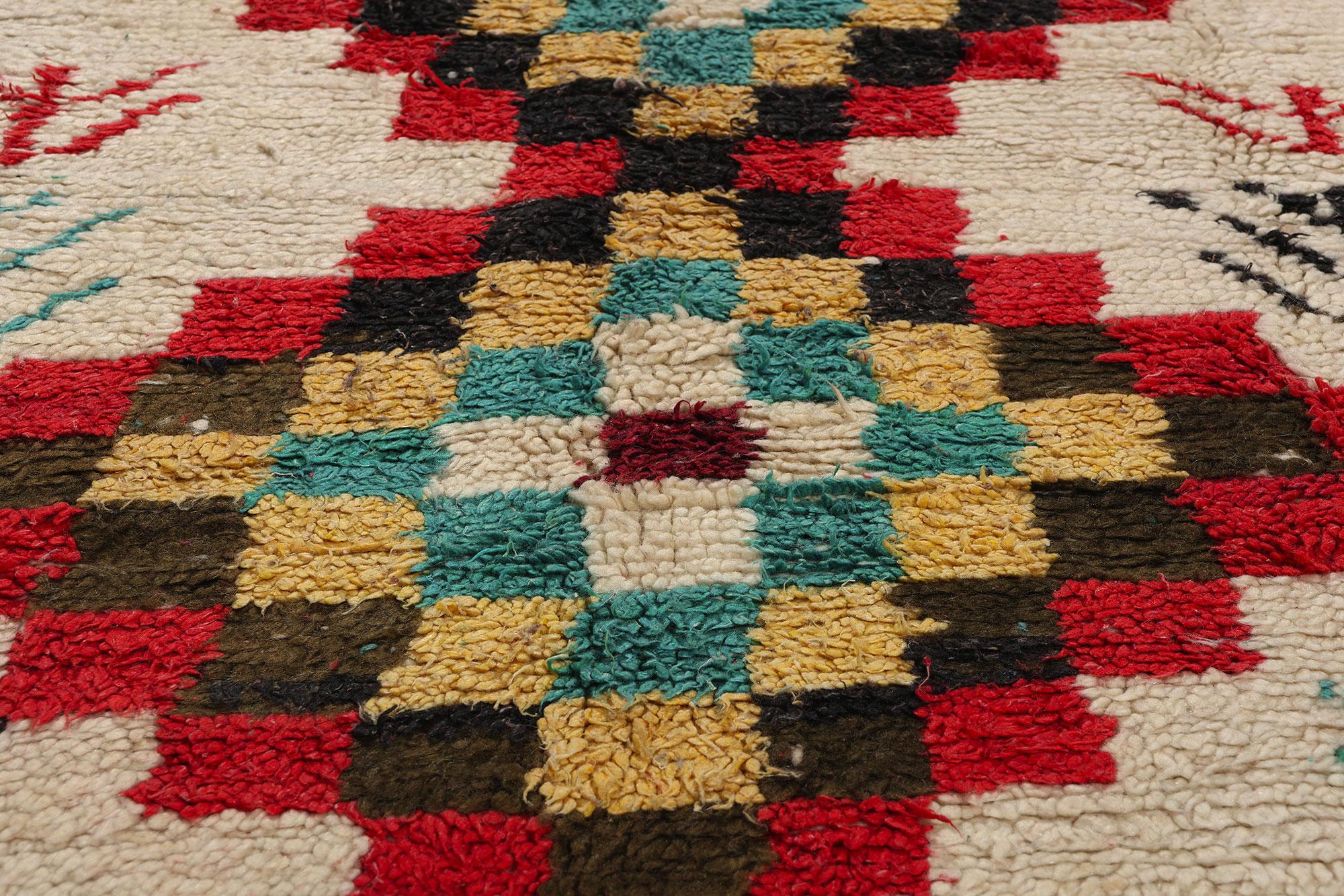 Vintage Berber Moroccan Azilal Rug, Cozy Boho Chic Meets Tribal Enchantment In Good Condition For Sale In Dallas, TX