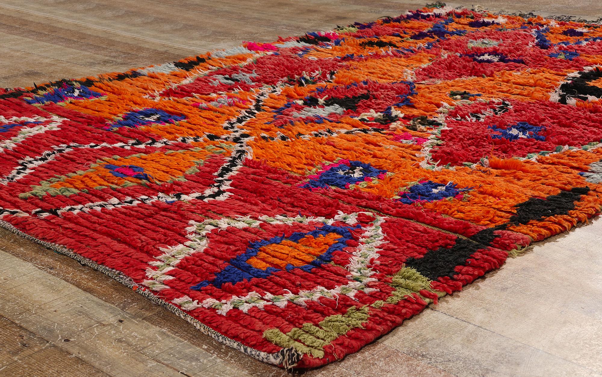 Wool Vintage Berber Moroccan Azilal Rug, Cozy Boho Chic Meets Tribal Enchantment For Sale