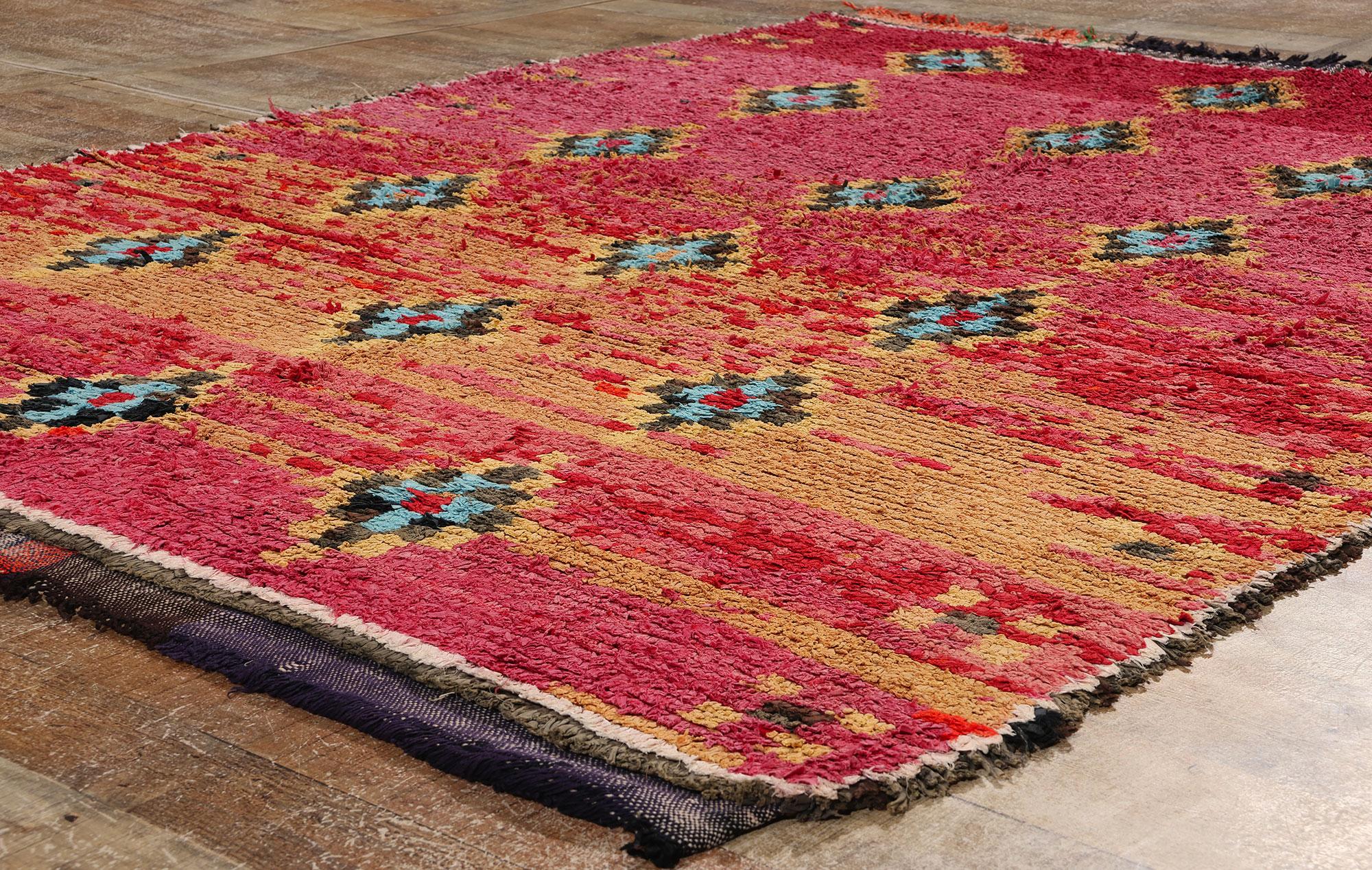 Wool Vintage Berber Moroccan Azilal Rug, Cozy Boho Chic Meets Tribal Enchantment For Sale