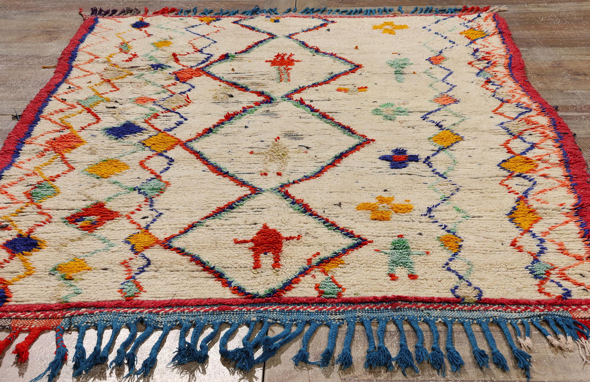 Vintage Berber Moroccan Azilal Rug, Cozy Boho Chic Meets Tribal Enchantment For Sale 1