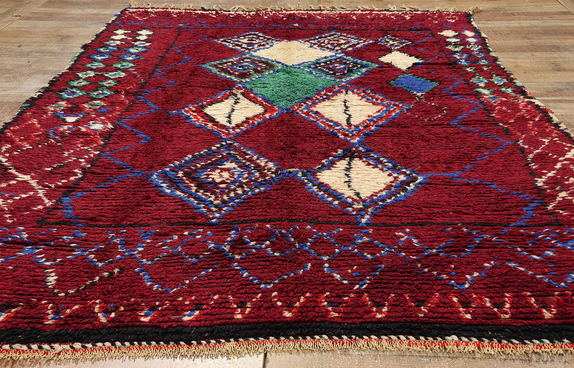Vintage Berber Moroccan Azilal Rug, Cozy Boho Chic Meets Tribal Enchantment For Sale 1