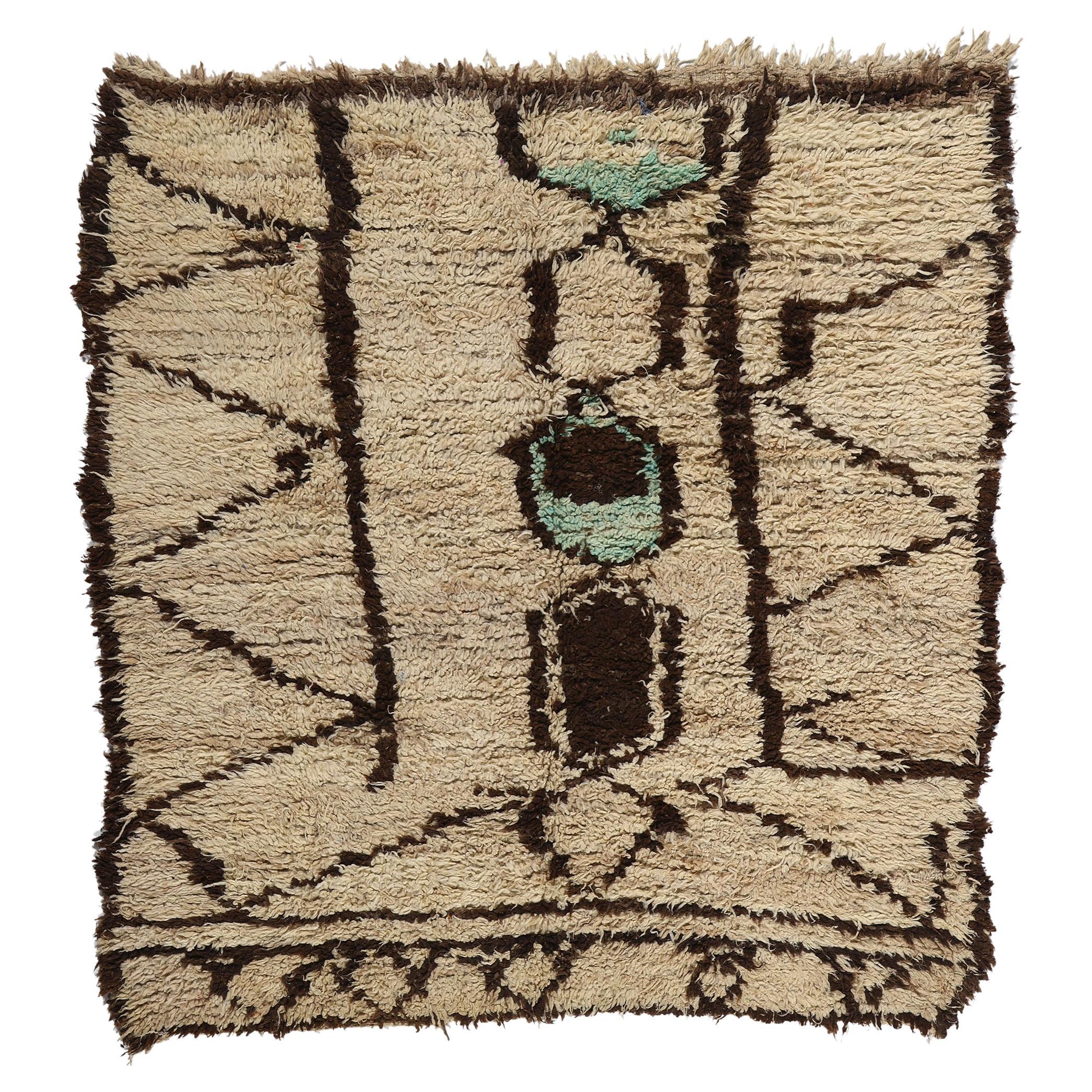 Vintage Berber Moroccan Azilal Rug, Cozy Boho Chic Meets Tribal Enchantment For Sale