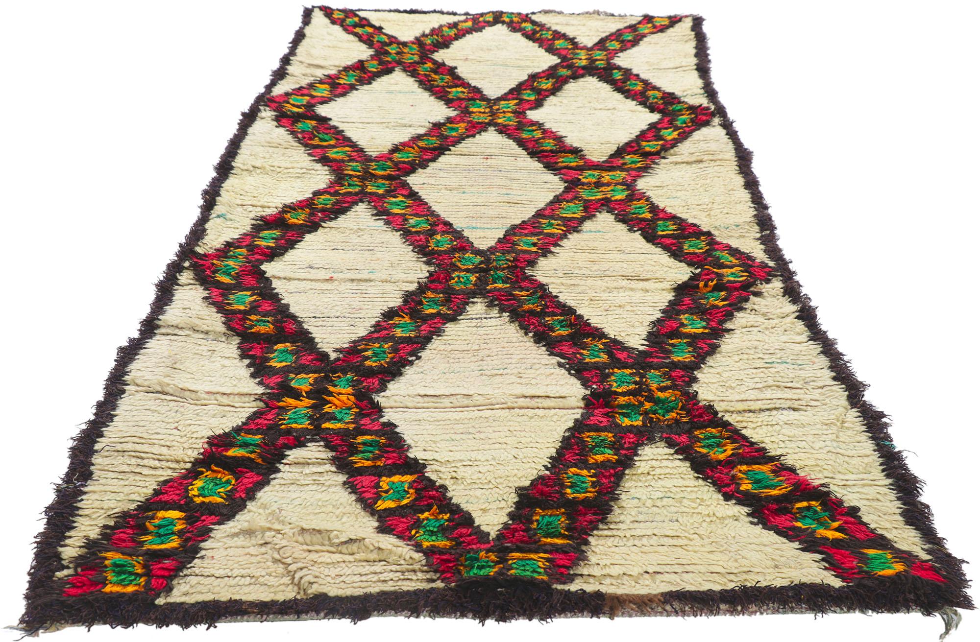 Bohemian Vintage Berber Moroccan Azilal Rug For Sale