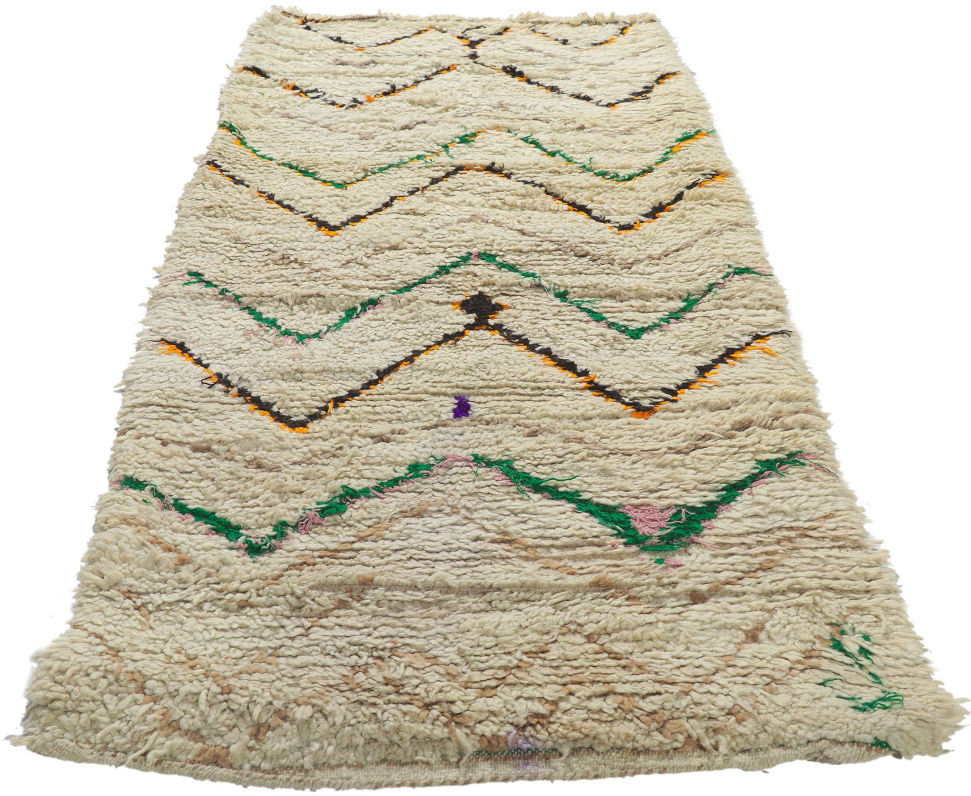 Tribal Vintage Berber Moroccan Azilal Rug, Nomadic Charm Meets Natural Elegance For Sale