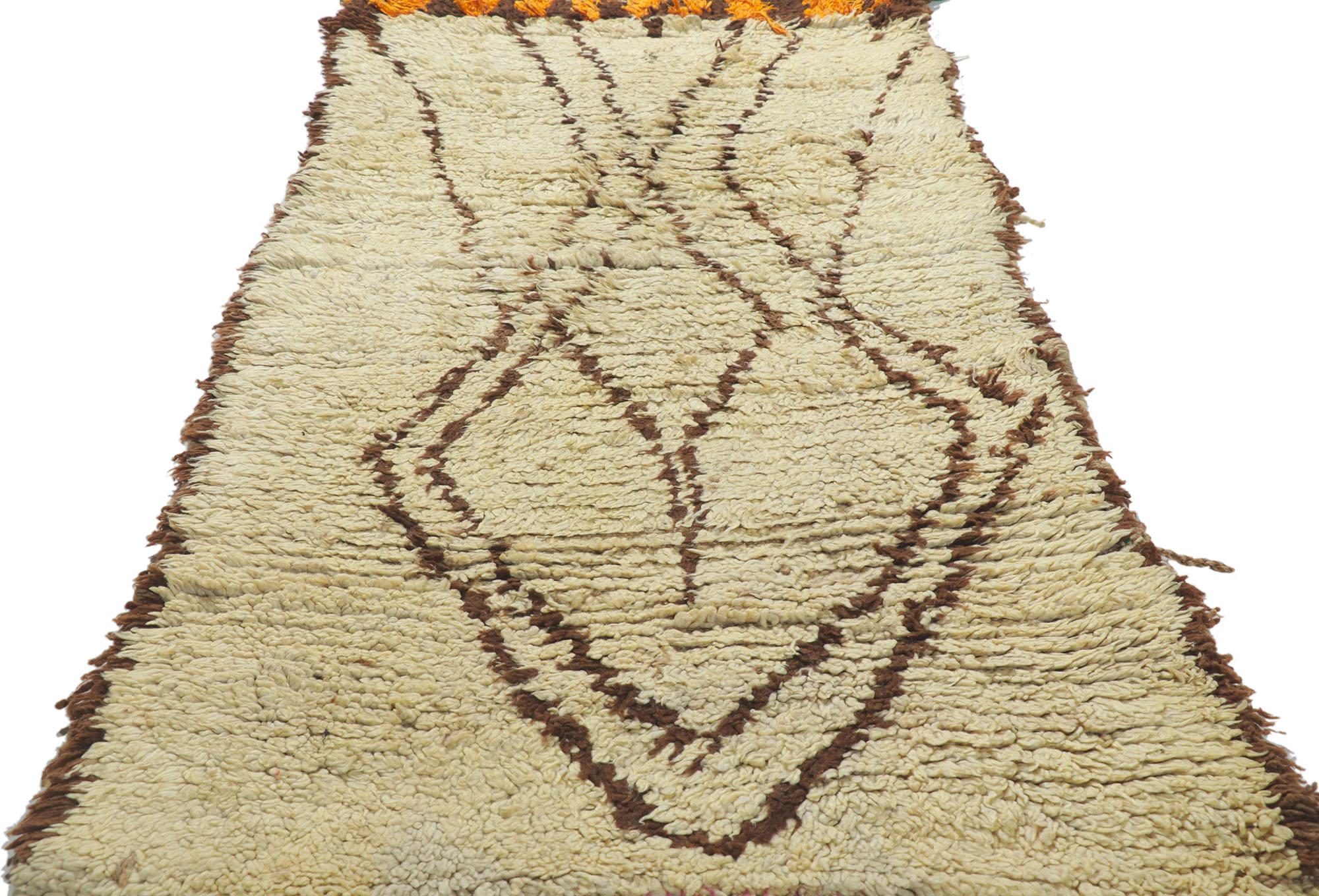 Hand-Knotted Vintage Berber Moroccan Azilal Rug, Sustainable Design Collides with Wabi-Sabi For Sale