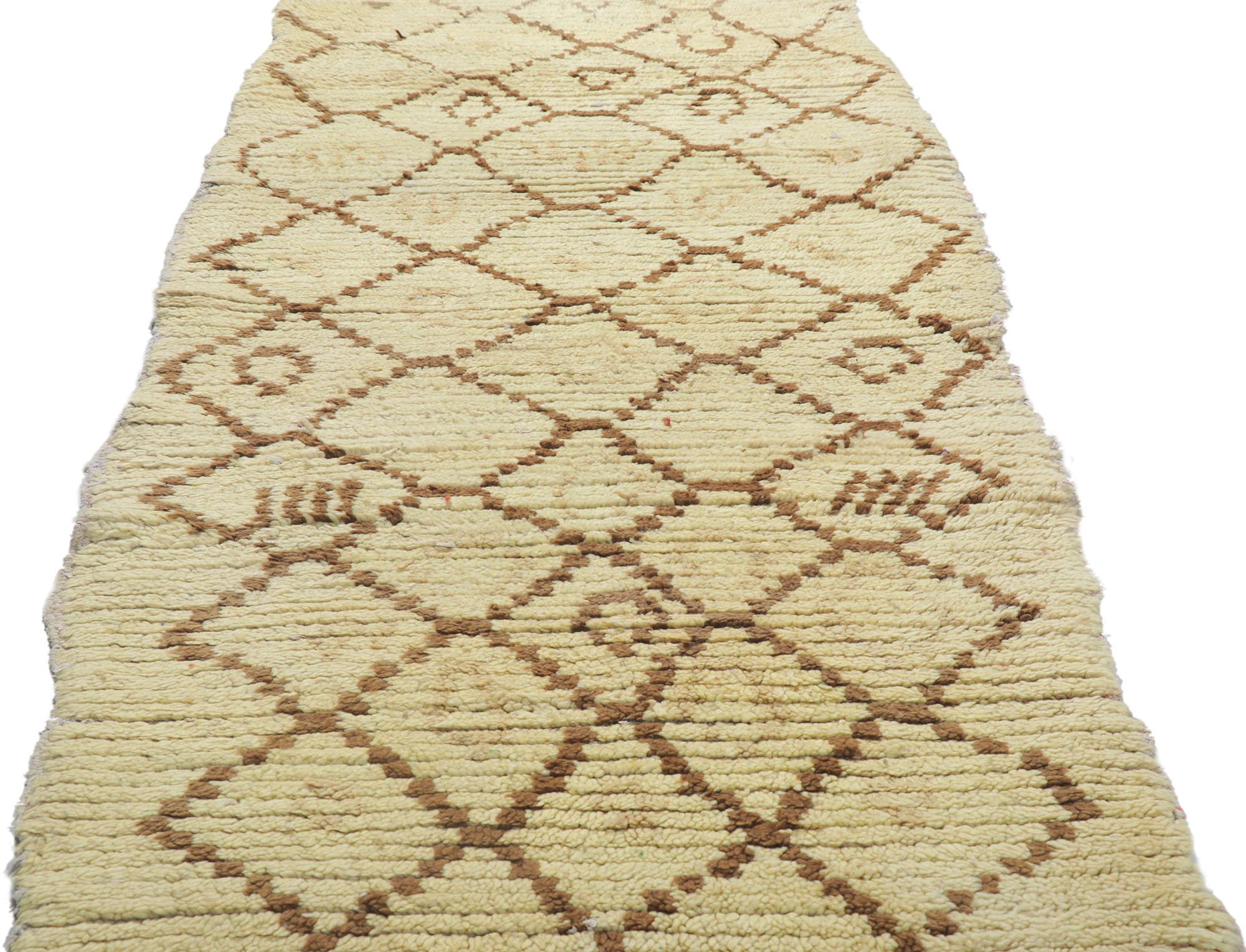 Hand-Knotted Vintage Berber Moroccan Azilal Rug, Wabi-Sabi Meets Neutral Bohemian For Sale