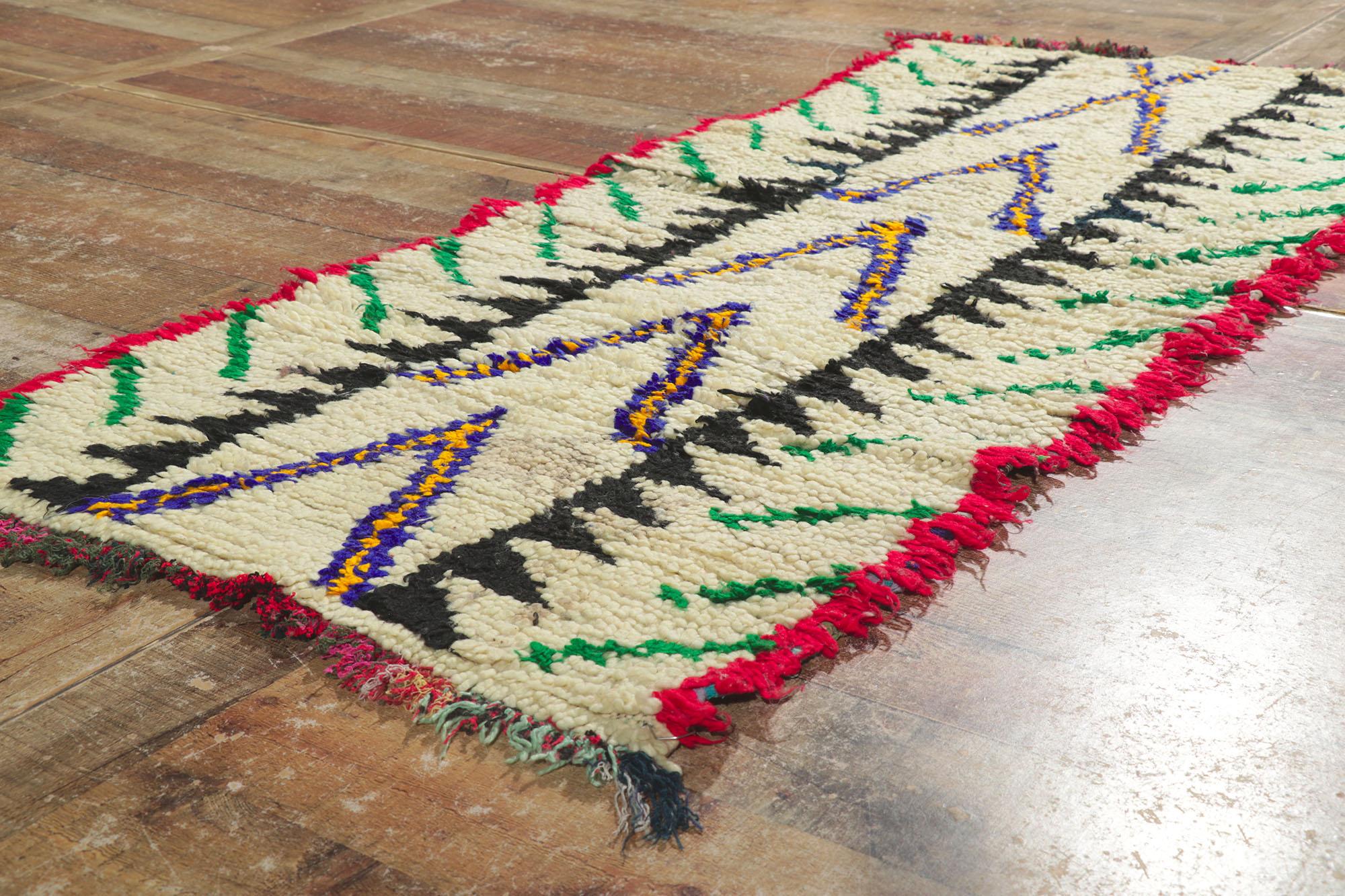 Wool Vintage Berber Moroccan Azilal Rug, Tribal Boho Meets Vibrant Jungalow