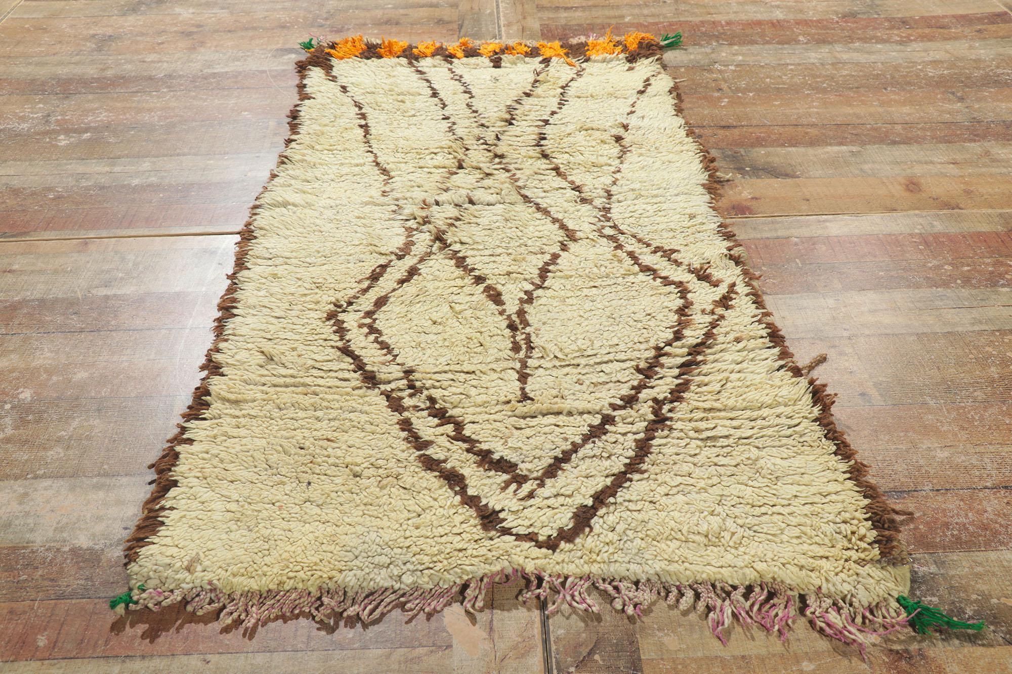 Wool Vintage Berber Moroccan Azilal Rug, Sustainable Design Collides with Wabi-Sabi For Sale