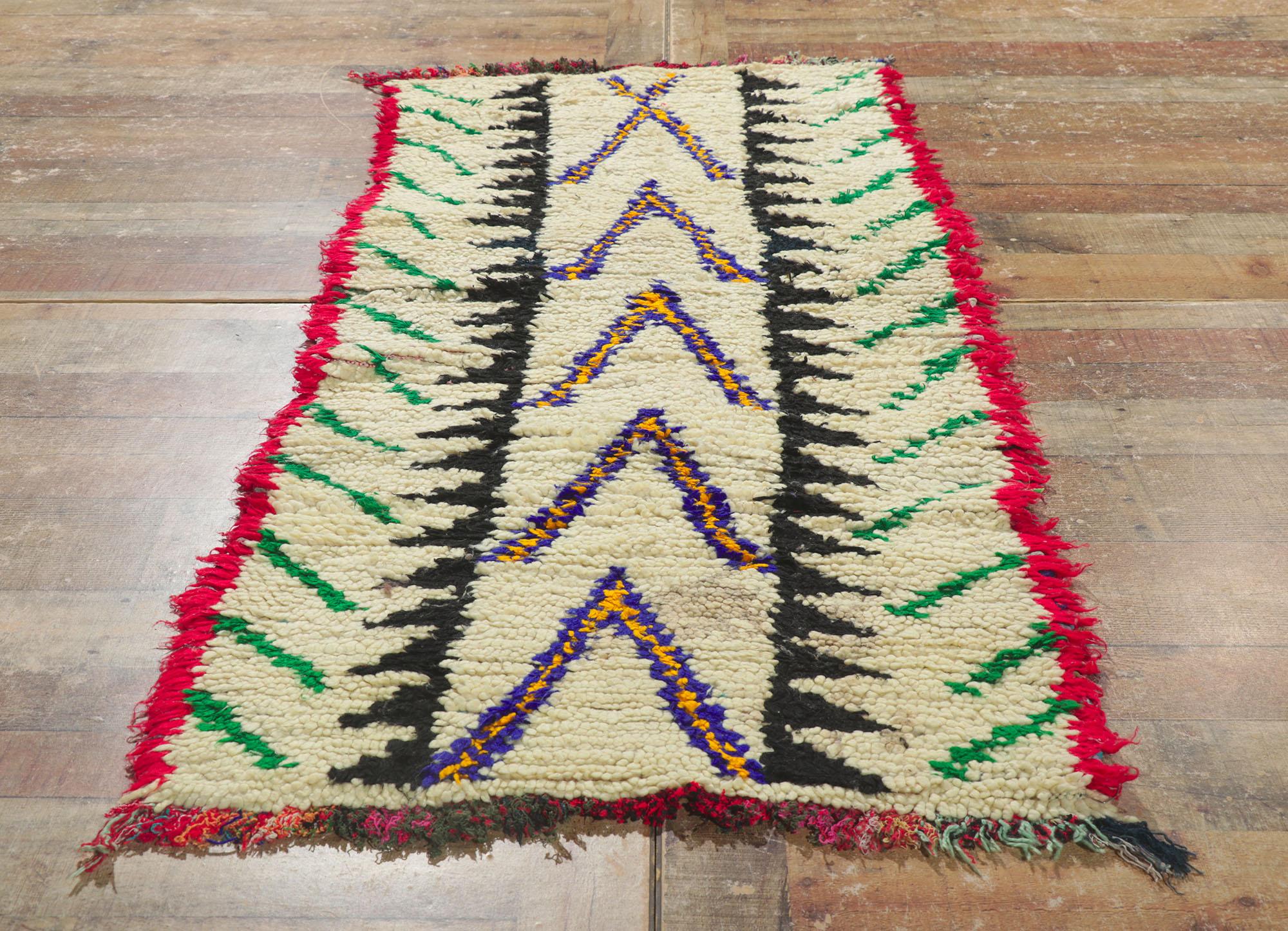 Vintage Berber Moroccan Azilal Rug, Tribal Boho Meets Vibrant Jungalow 1
