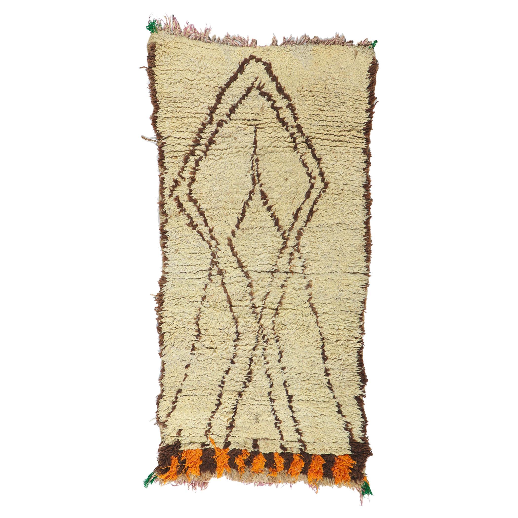 Vintage Berber Moroccan Azilal Rug, Sustainable Design Collides with Wabi-Sabi For Sale