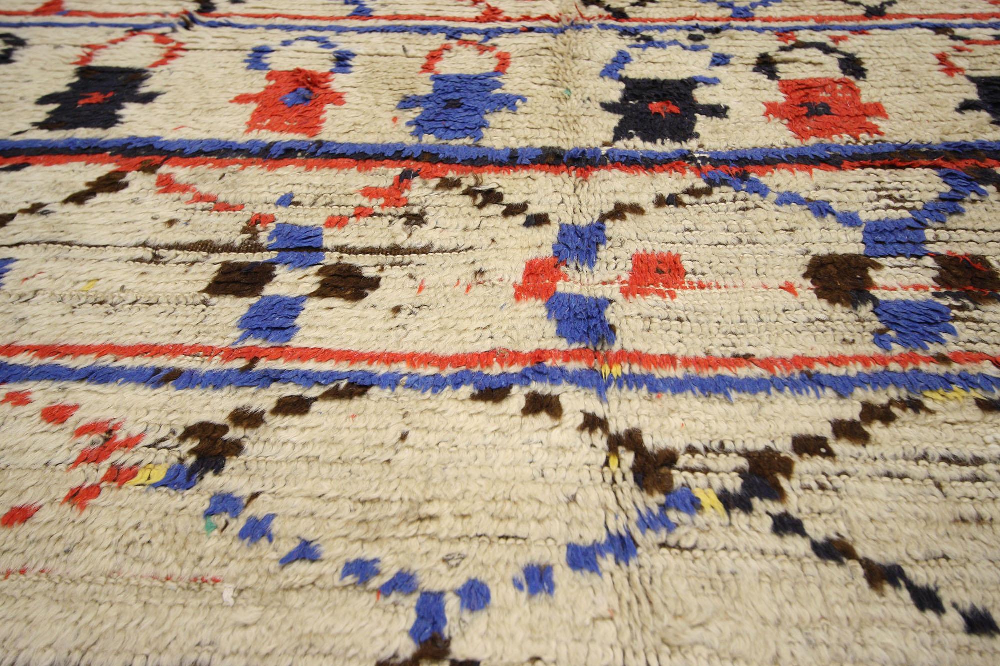 Bohemian Vintage Berber Moroccan Azilal Rug, Gypset Boho Meets Tribal Enchantment For Sale
