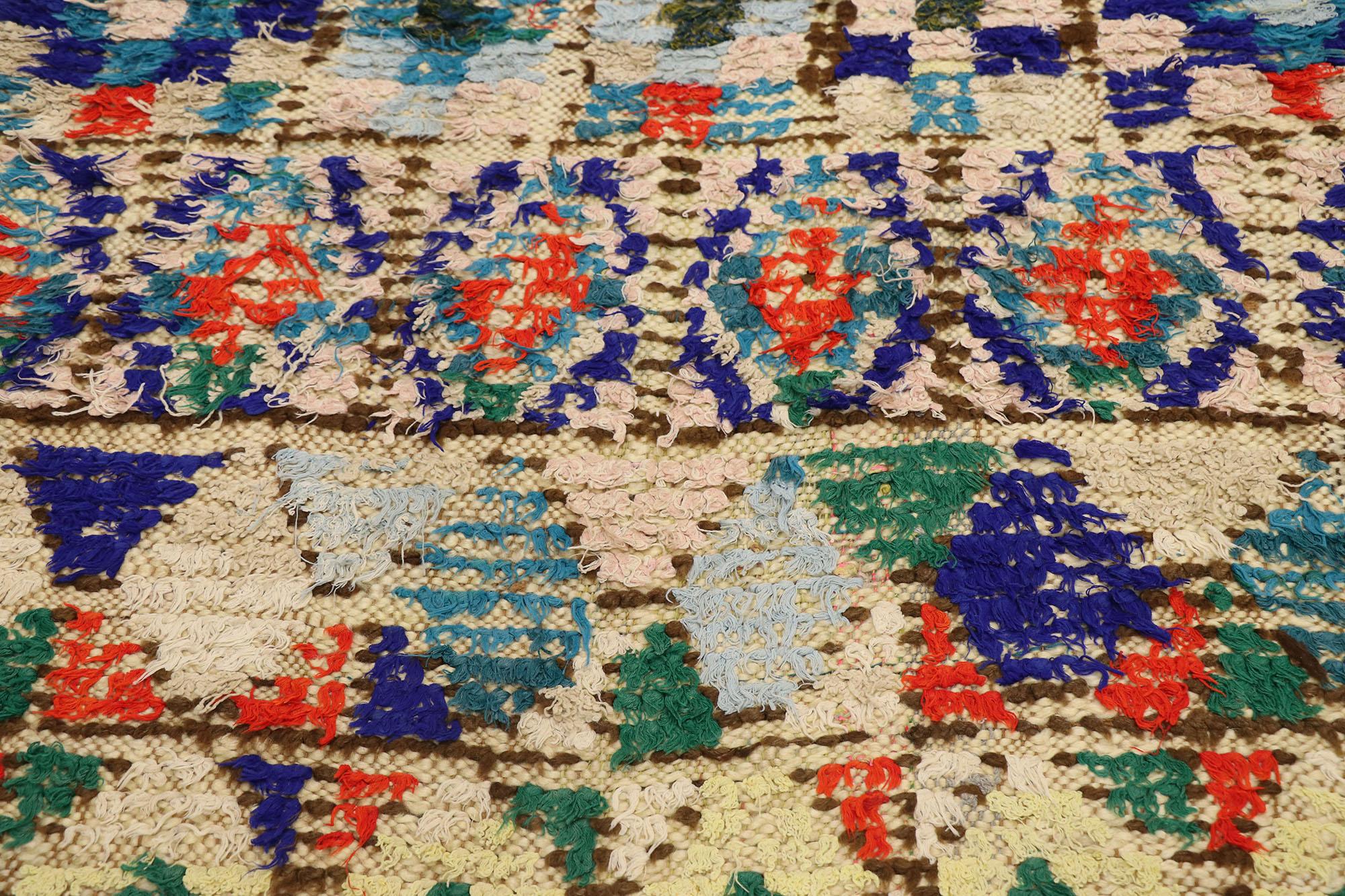Bohemian Vintage Berber Moroccan Azilal Rug, Gyset Boho Meets Rustic Jungalow For Sale