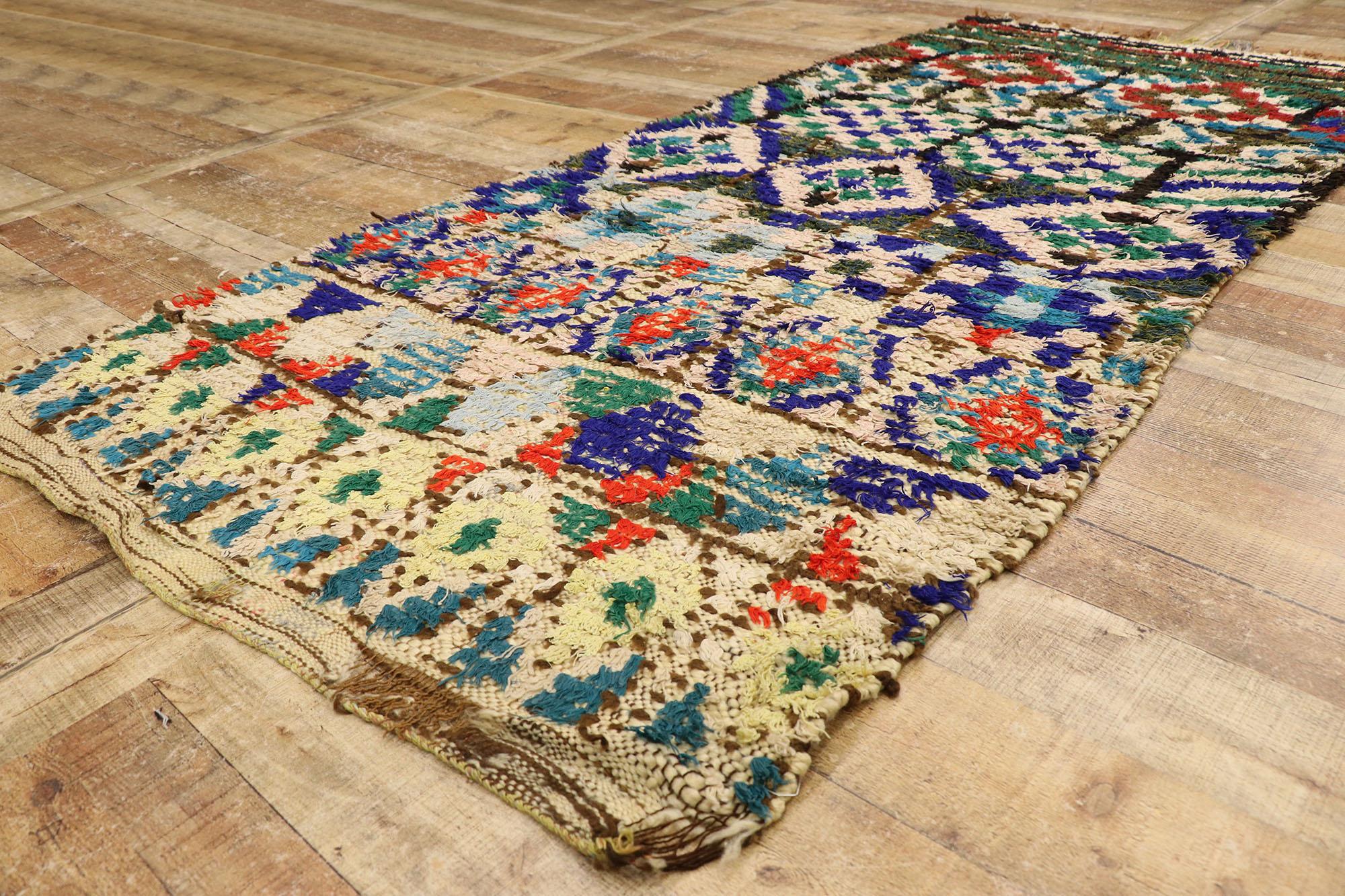 Marokkanischer Azilal-Teppich aus Berber, Gyset Boho Meets Rustikaler Dschungel, Vintage (20. Jahrhundert) im Angebot