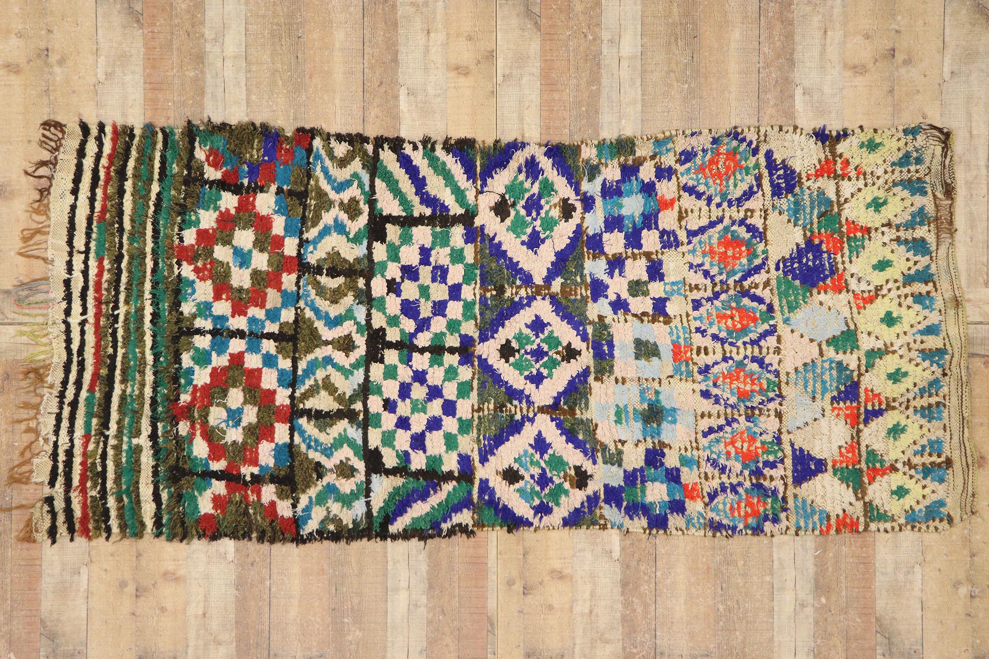 Wool Vintage Berber Moroccan Azilal Rug, Gyset Boho Meets Rustic Jungalow For Sale