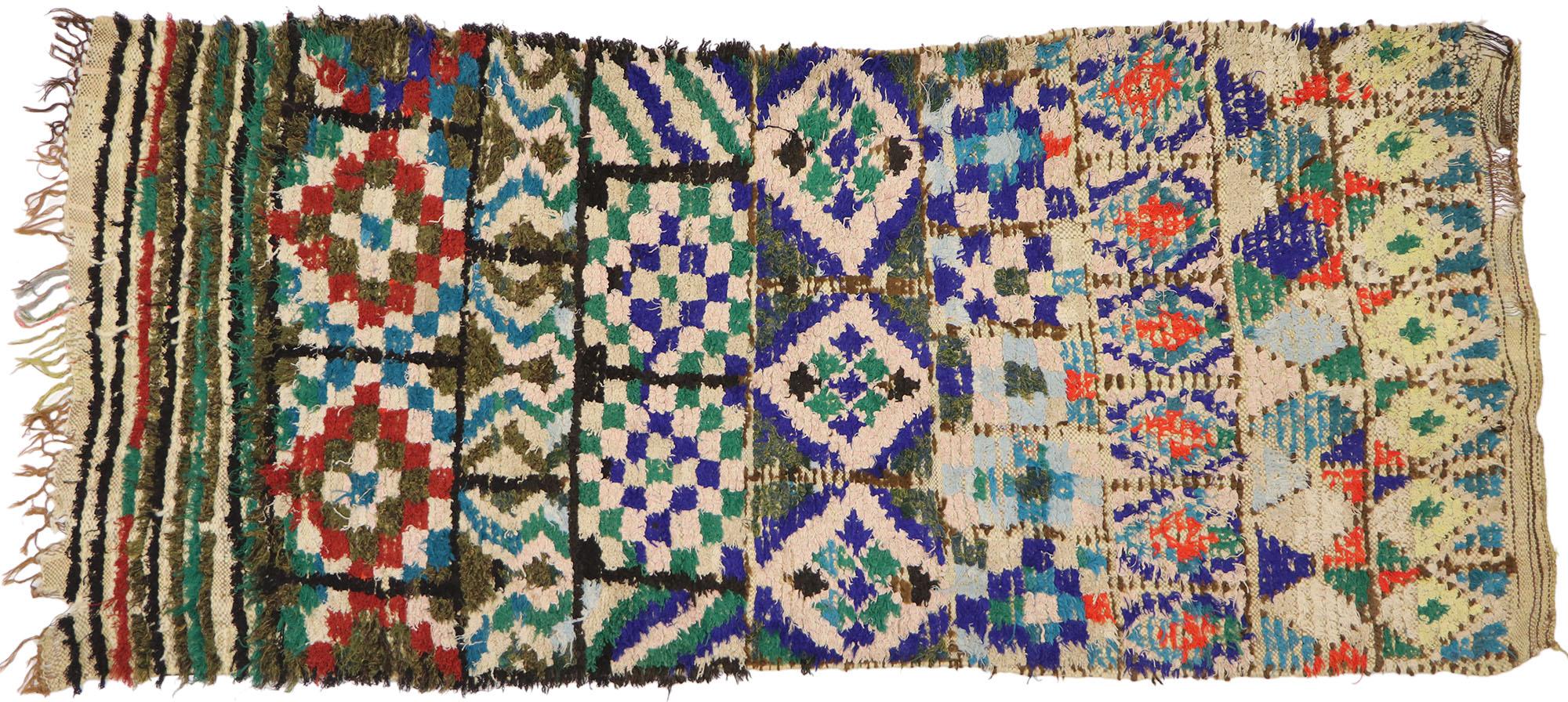 Vintage Berber Moroccan Azilal Rug, Gyset Boho Meets Rustic Jungalow For Sale 1