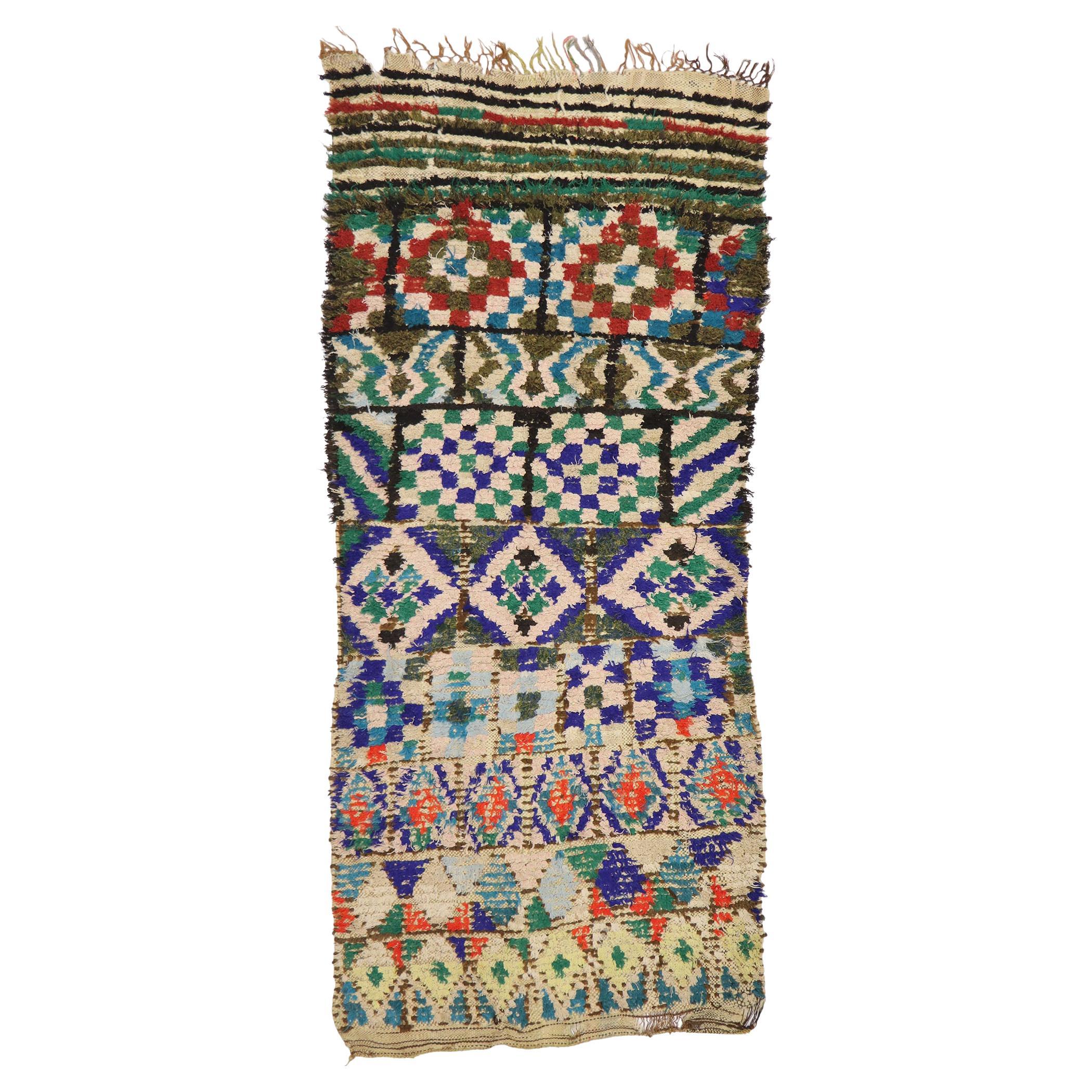Marokkanischer Azilal-Teppich aus Berber, Gyset Boho Meets Rustikaler Dschungel, Vintage im Angebot