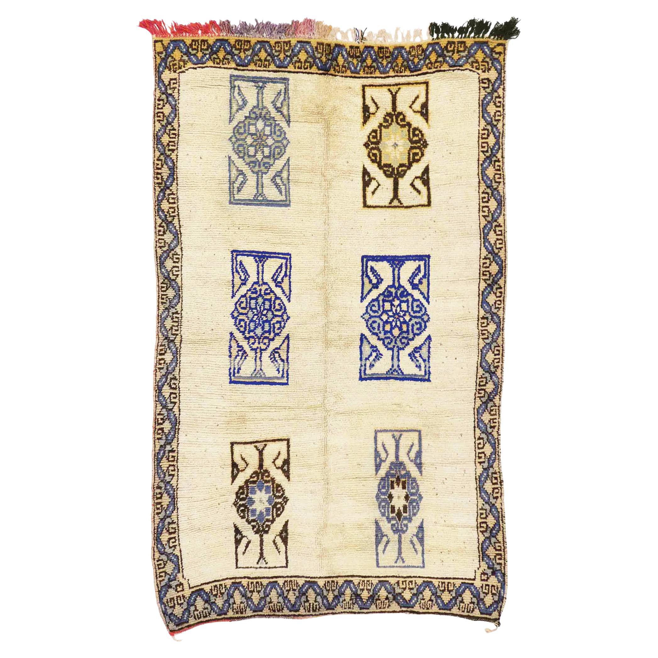 Vintage Berber Moroccan Azilal Rug, Modern Boho Chic Meets Tribal Enchantment For Sale