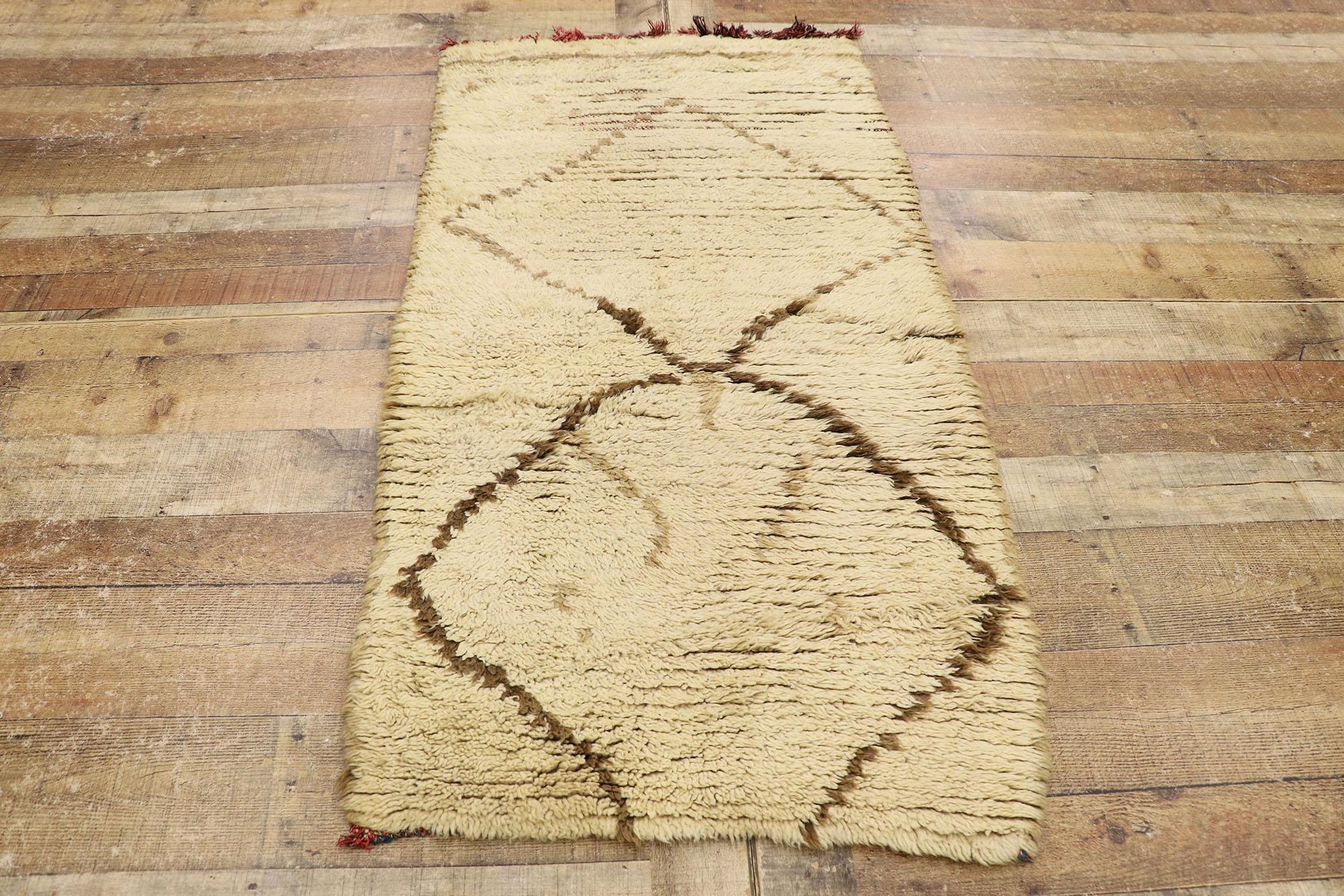 Wool Vintage Berber Moroccan Azilal Rug, Neutral Boho Meets Wabi-Sabi For Sale