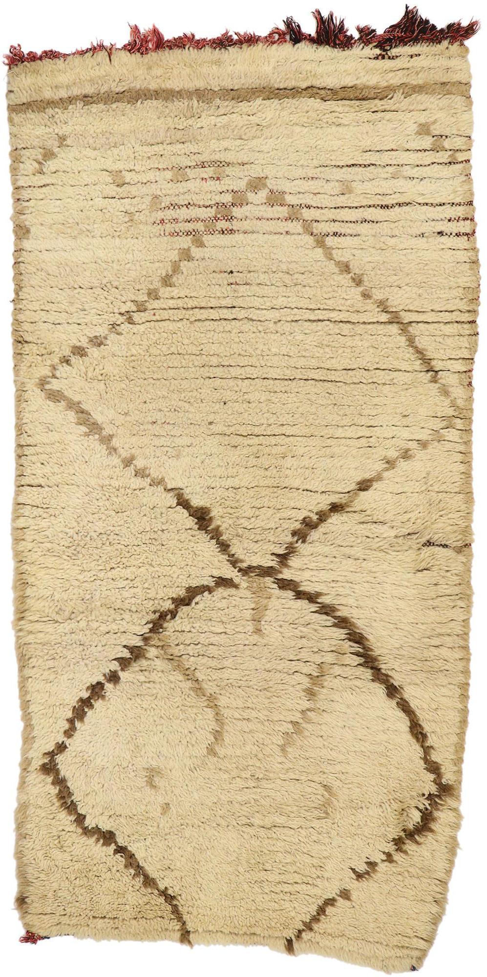 Vintage Berber Moroccan Azilal Rug, Neutral Boho Meets Wabi-Sabi For Sale