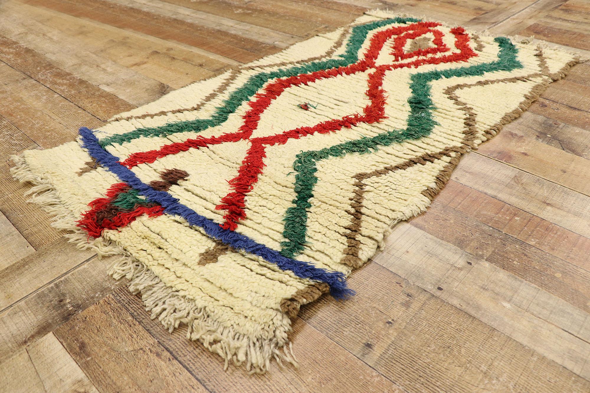 Wool Vintage Berber Moroccan Azilal Rug, Nomadic Charm Meets Tribal Style For Sale