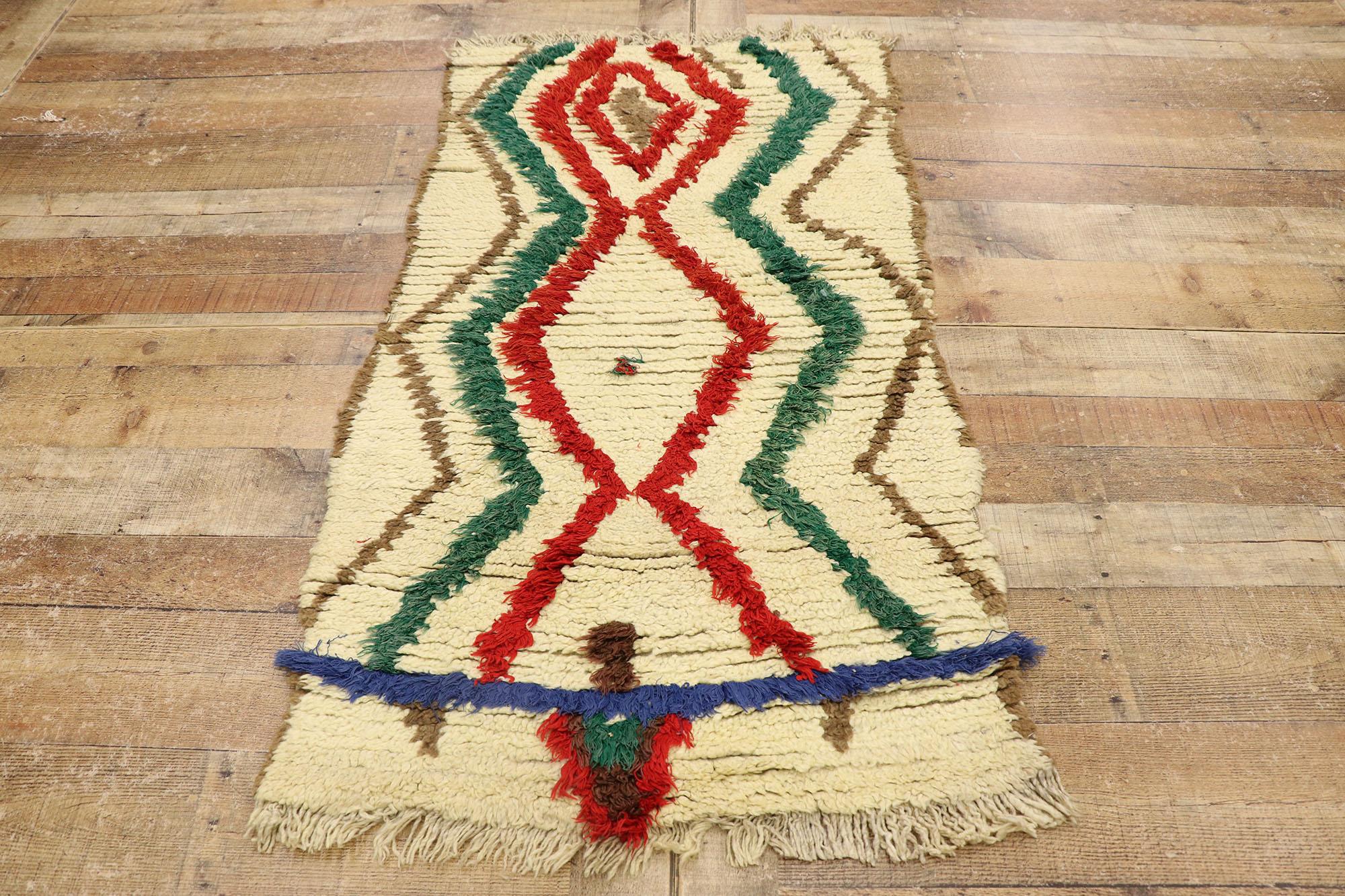 Vintage Berber Moroccan Azilal Rug, Nomadic Charm Meets Tribal Style For Sale 1