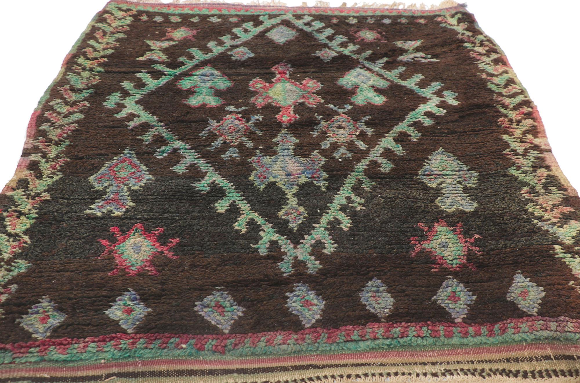 Hand-Knotted Vintage Berber Moroccan Azilal Rug, Nomadic Charm Meets with Esoteric Elegance For Sale
