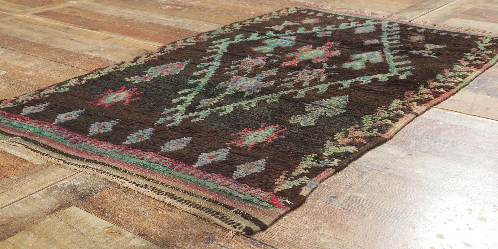 20th Century Vintage Berber Moroccan Azilal Rug, Nomadic Charm Meets with Esoteric Elegance For Sale