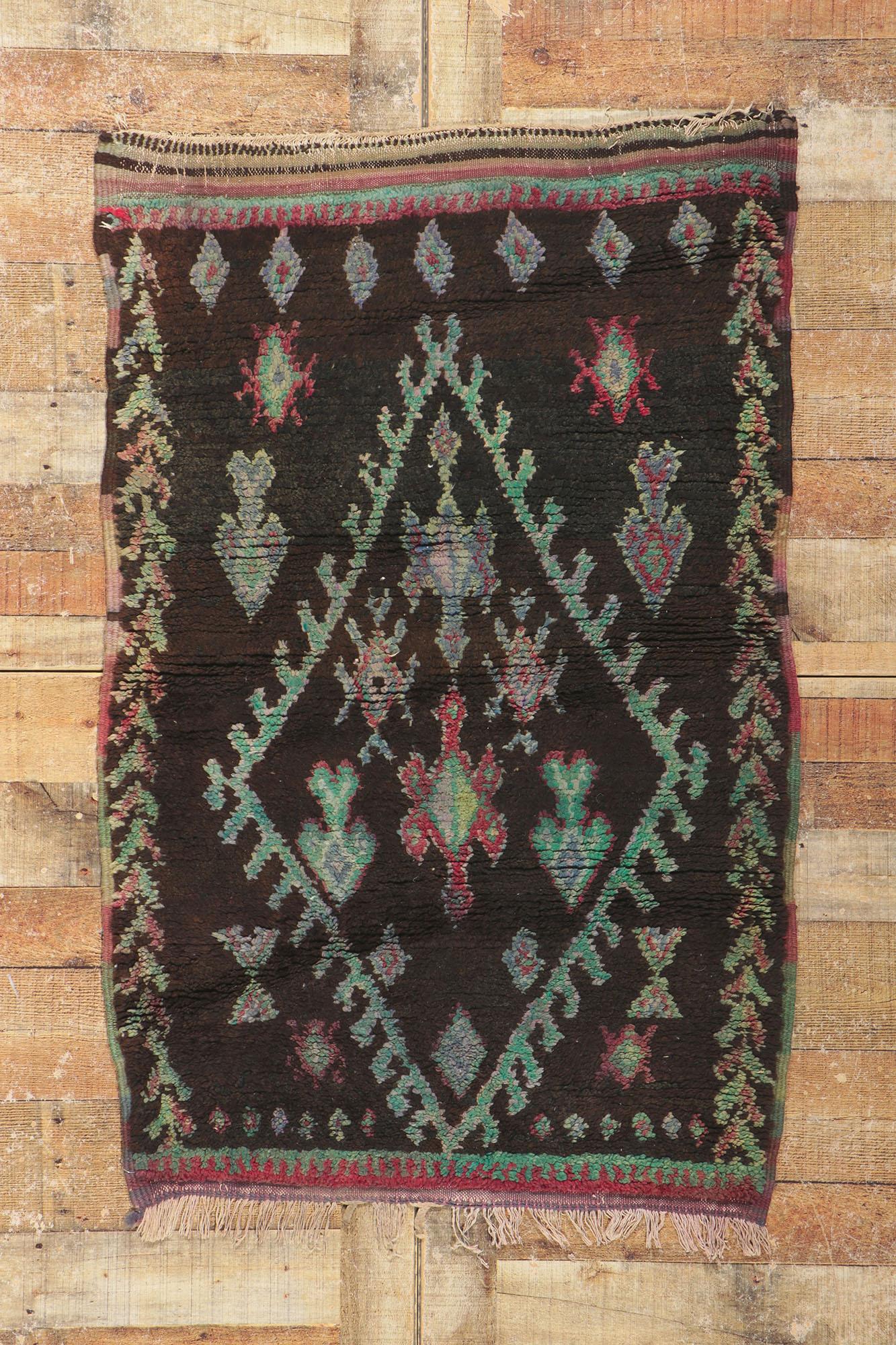 Vintage Berber Moroccan Azilal Rug, Nomadic Charm Meets with Esoteric Elegance For Sale 1