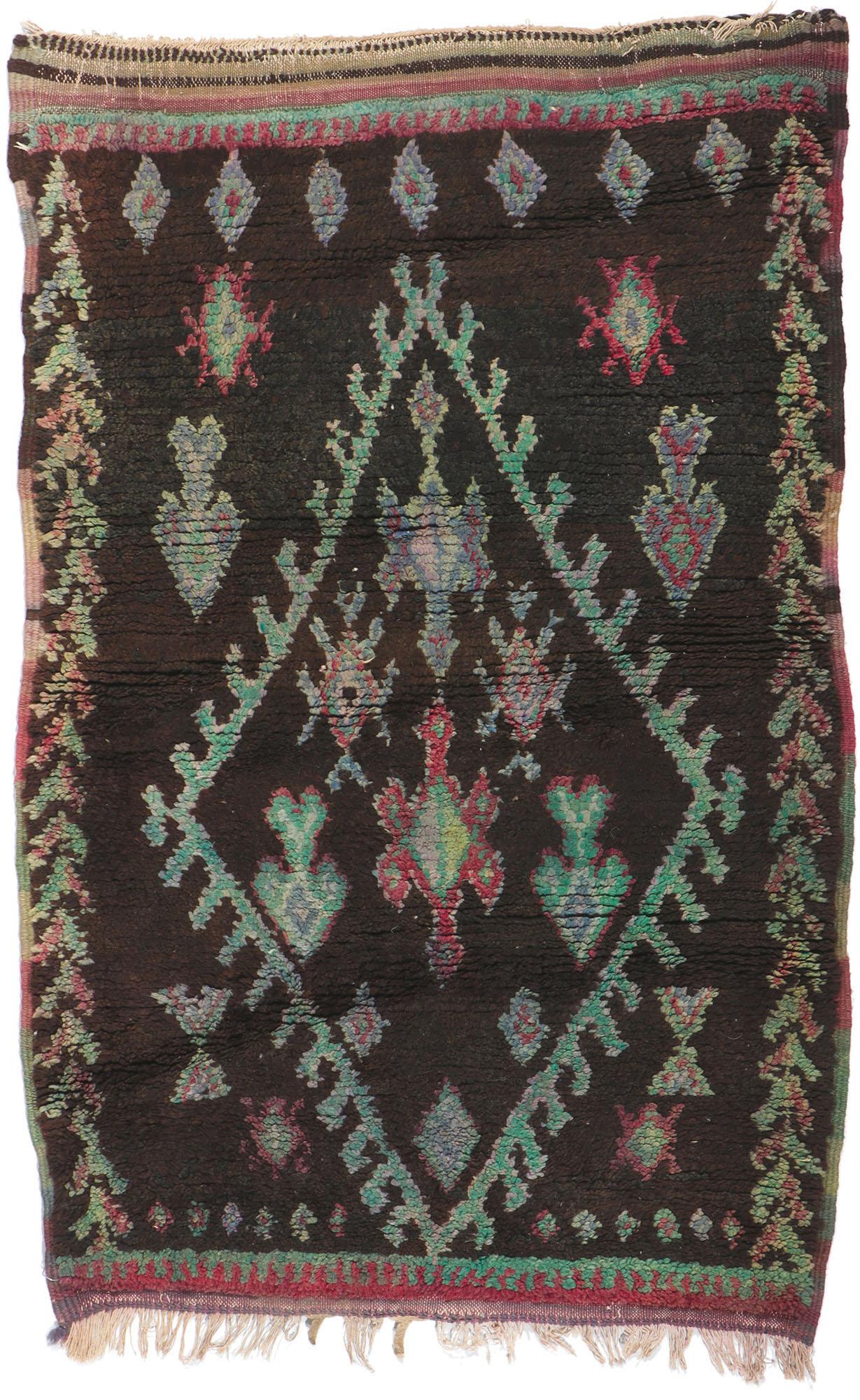 Vintage Berber Moroccan Azilal Rug, Nomadic Charm Meets with Esoteric Elegance For Sale 2