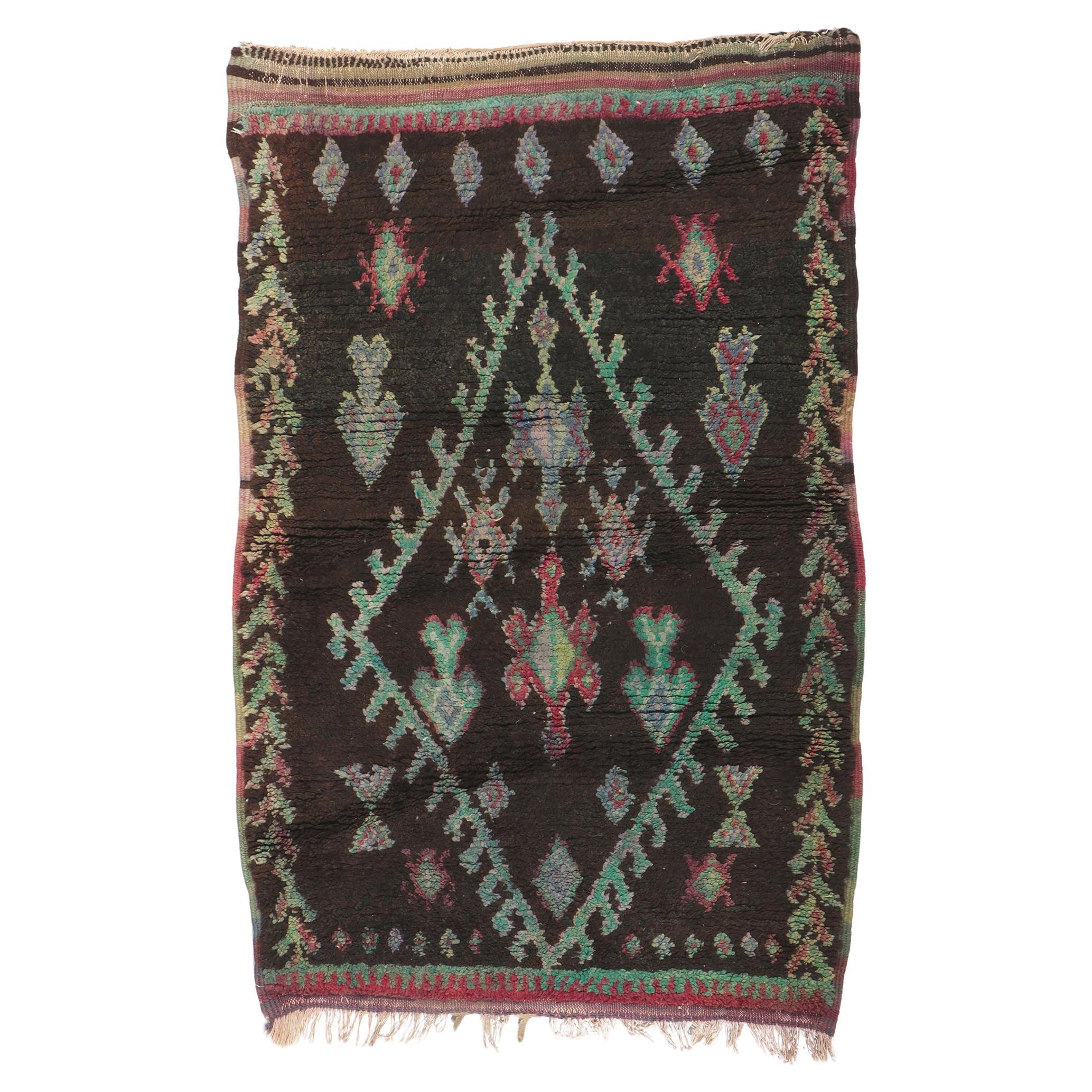 Vintage Berber Moroccan Azilal Rug, Nomadic Charm Meets with Esoteric Elegance For Sale