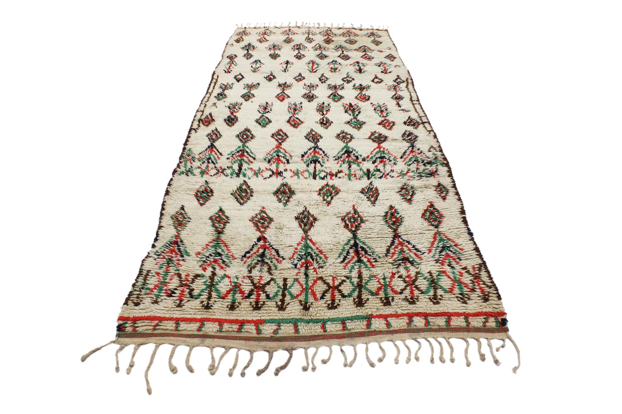 20th Century Vintage Berber Moroccan Azilal Rug Runner with Tribal Bohemian Style For Sale