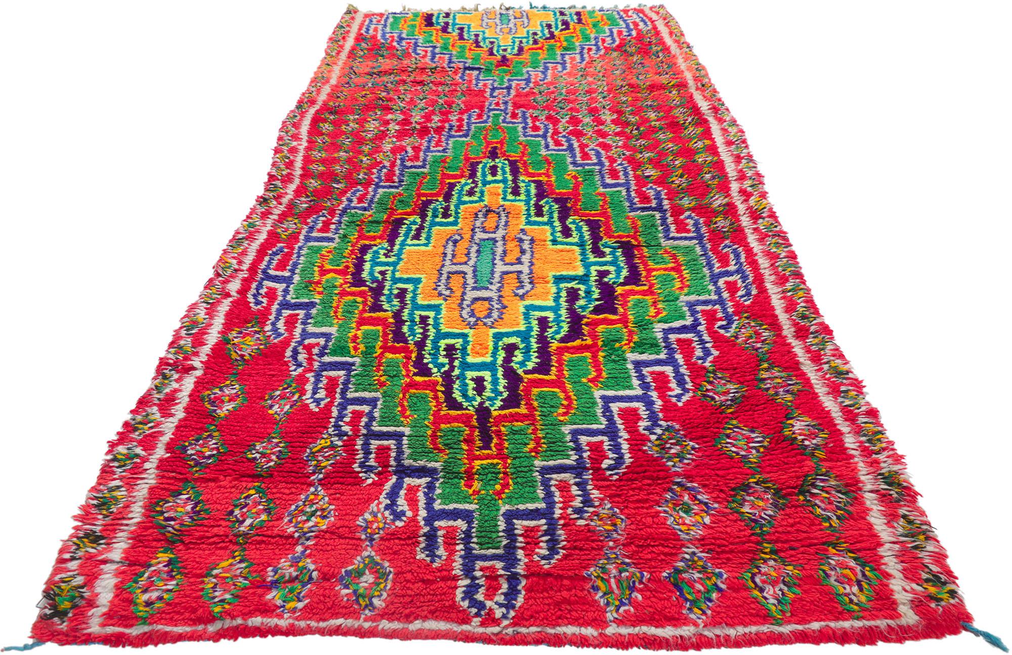 Hand-Knotted Vintage Berber Moroccan Azilal Rug Runner with Tribal Style