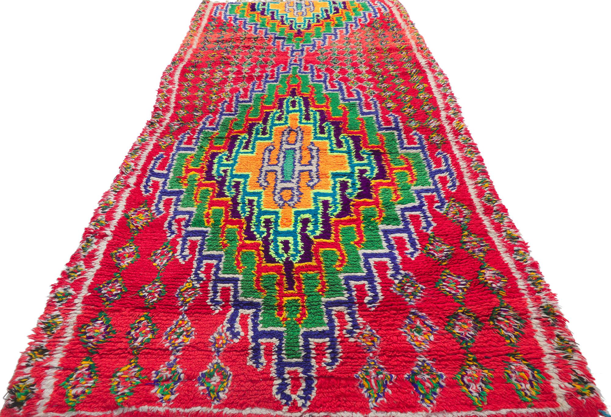 Vintage Berber Moroccan Azilal Rug Runner with Tribal Style In Good Condition In Dallas, TX