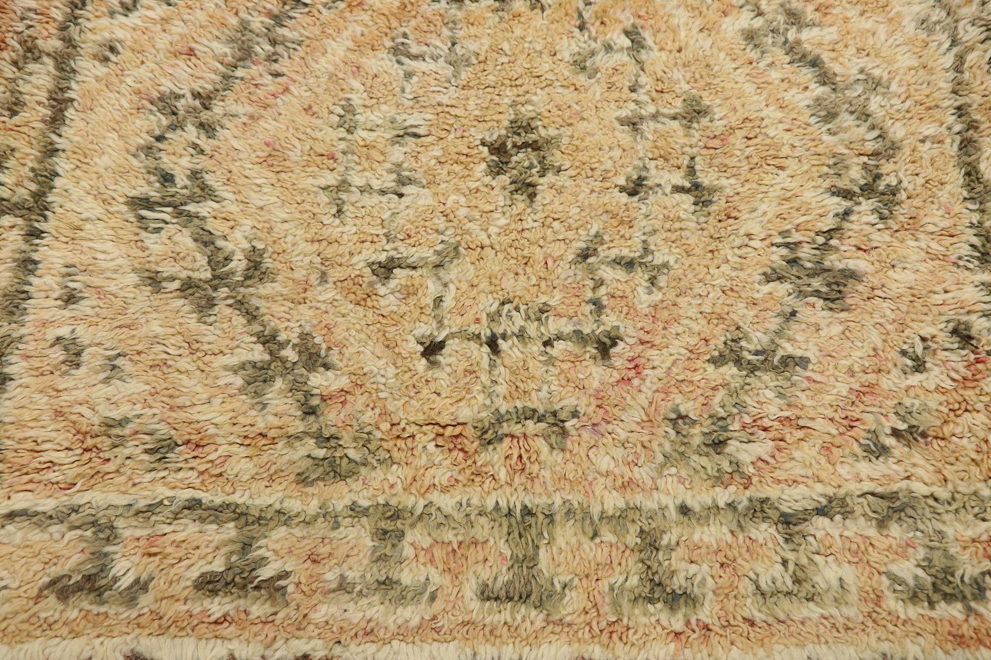 Hand-Knotted Vintage Berber Moroccan Azilal Rug, Tribal Style Meets Neutral Boho Chic For Sale