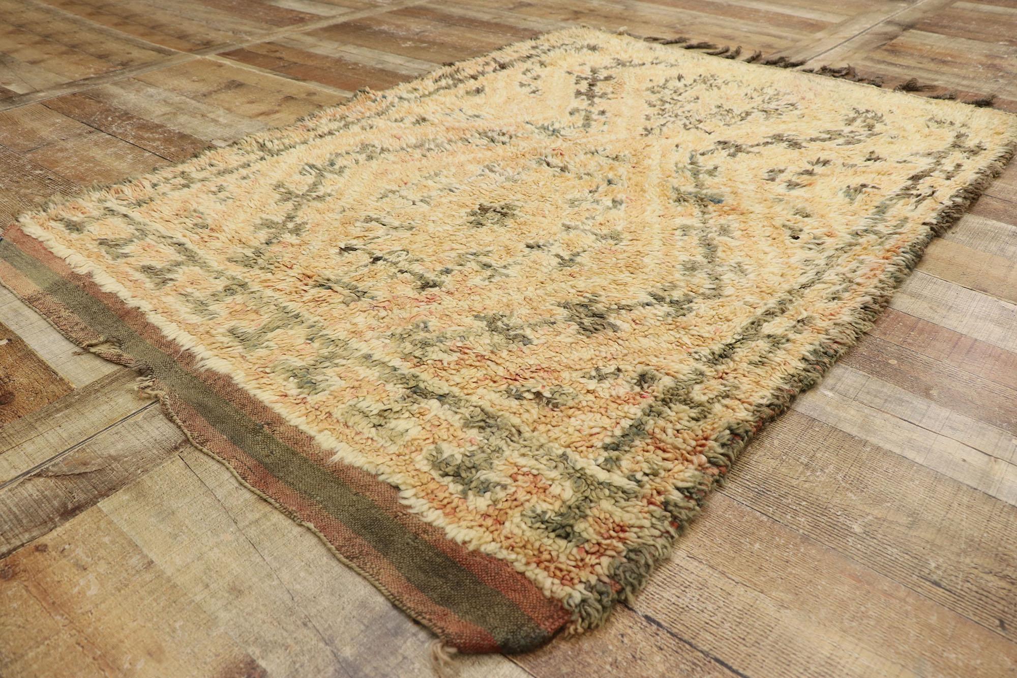20th Century Vintage Berber Moroccan Azilal Rug, Tribal Style Meets Neutral Boho Chic For Sale