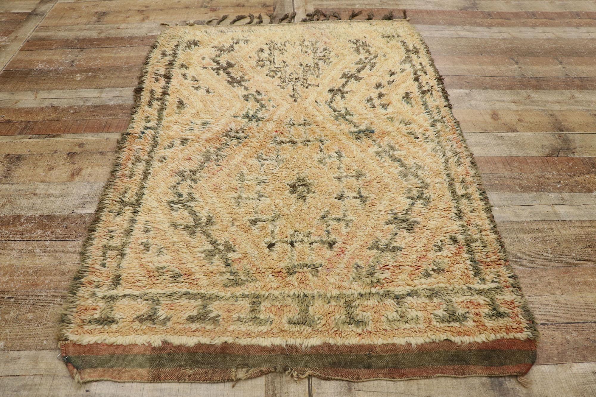 Wool Vintage Berber Moroccan Azilal Rug, Tribal Style Meets Neutral Boho Chic For Sale