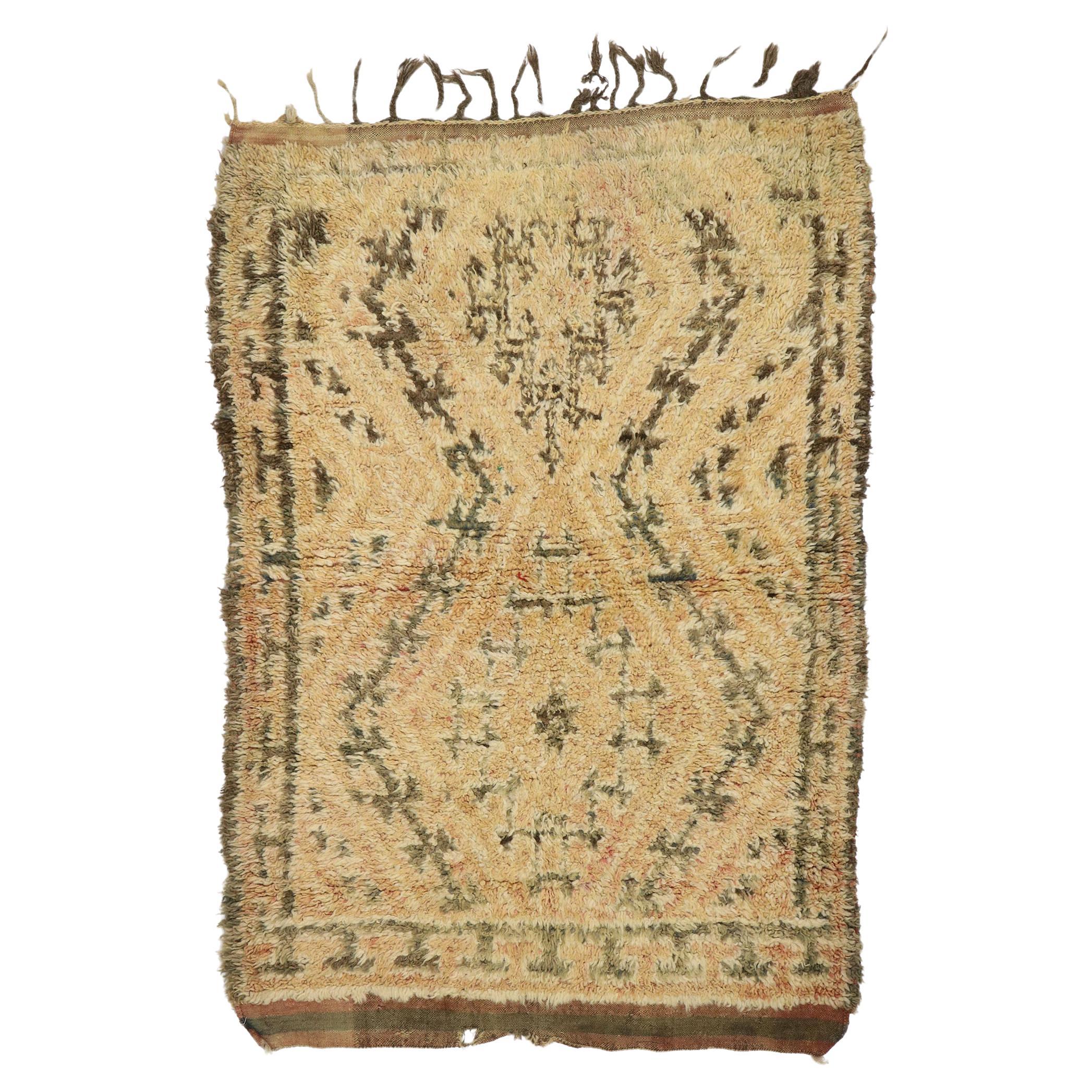Vintage Berber Moroccan Azilal Rug, Tribal Style Meets Neutral Boho Chic For Sale