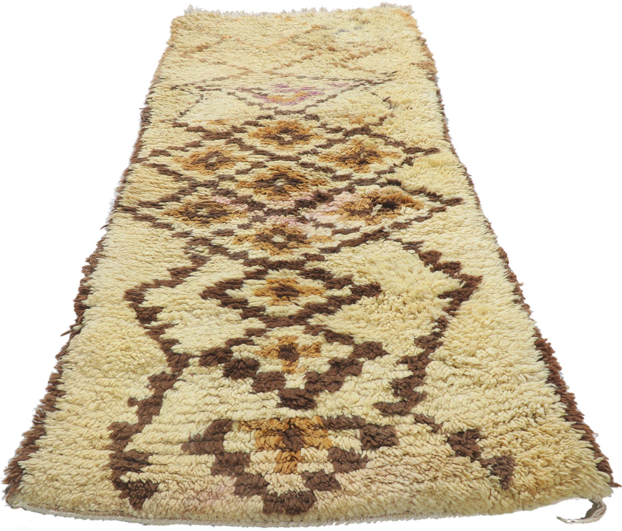 Hand-Knotted Vintage Berber Moroccan Azilal Rug, Wabi-Sabi Meets Neutral Boho Chic For Sale