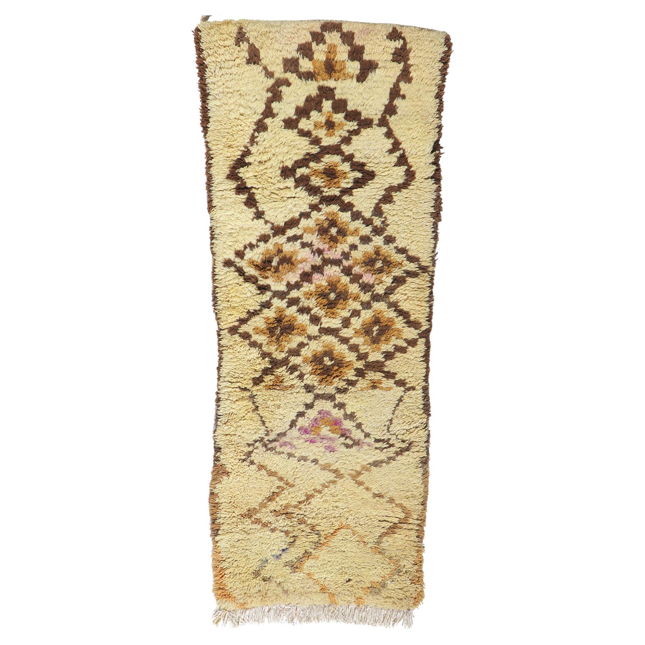 Vintage Berber Moroccan Azilal Rug, Wabi-Sabi Meets Neutral Boho Chic For Sale