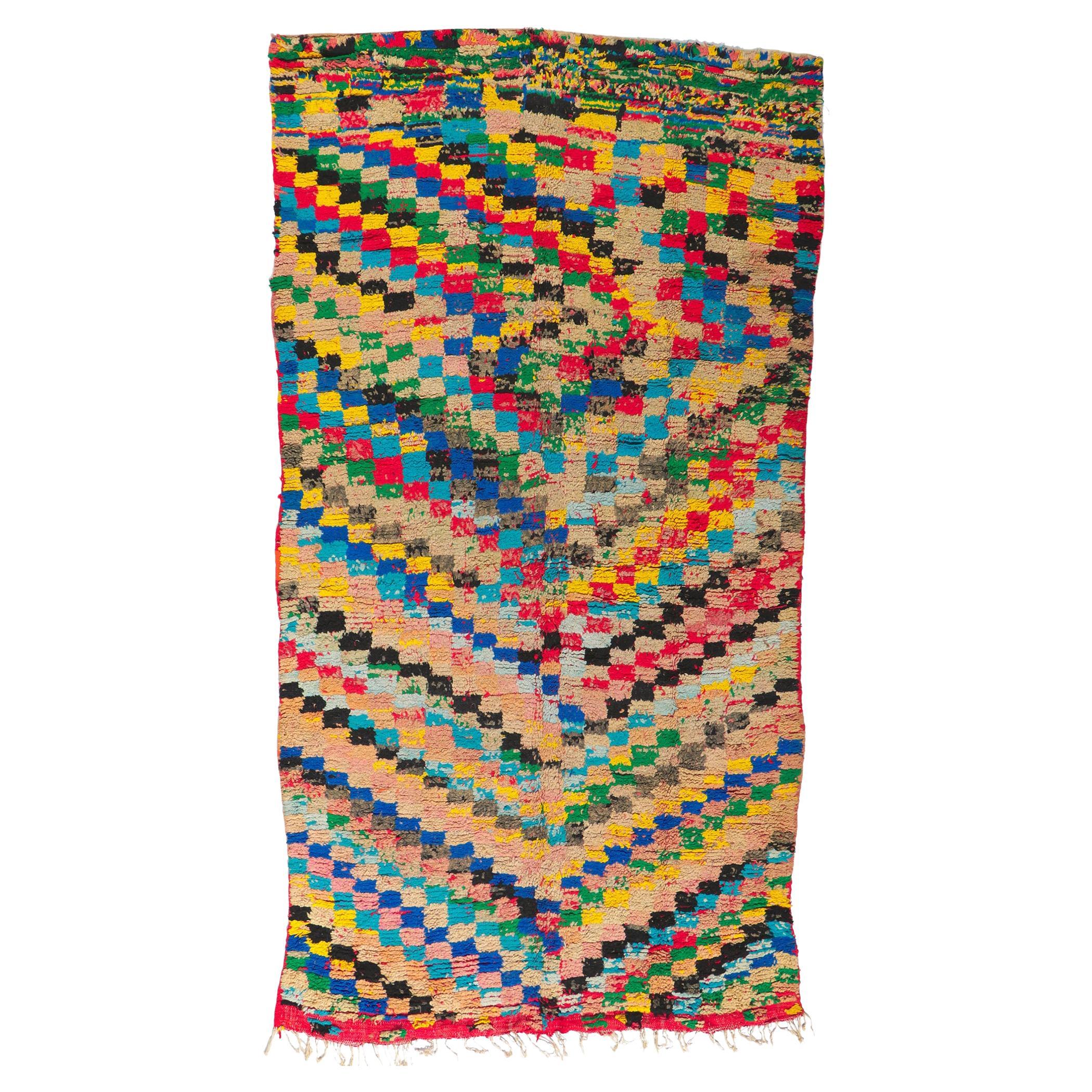 Vintage Moroccan Azilal Rug, Boho Chic Meets Cubist Style For Sale