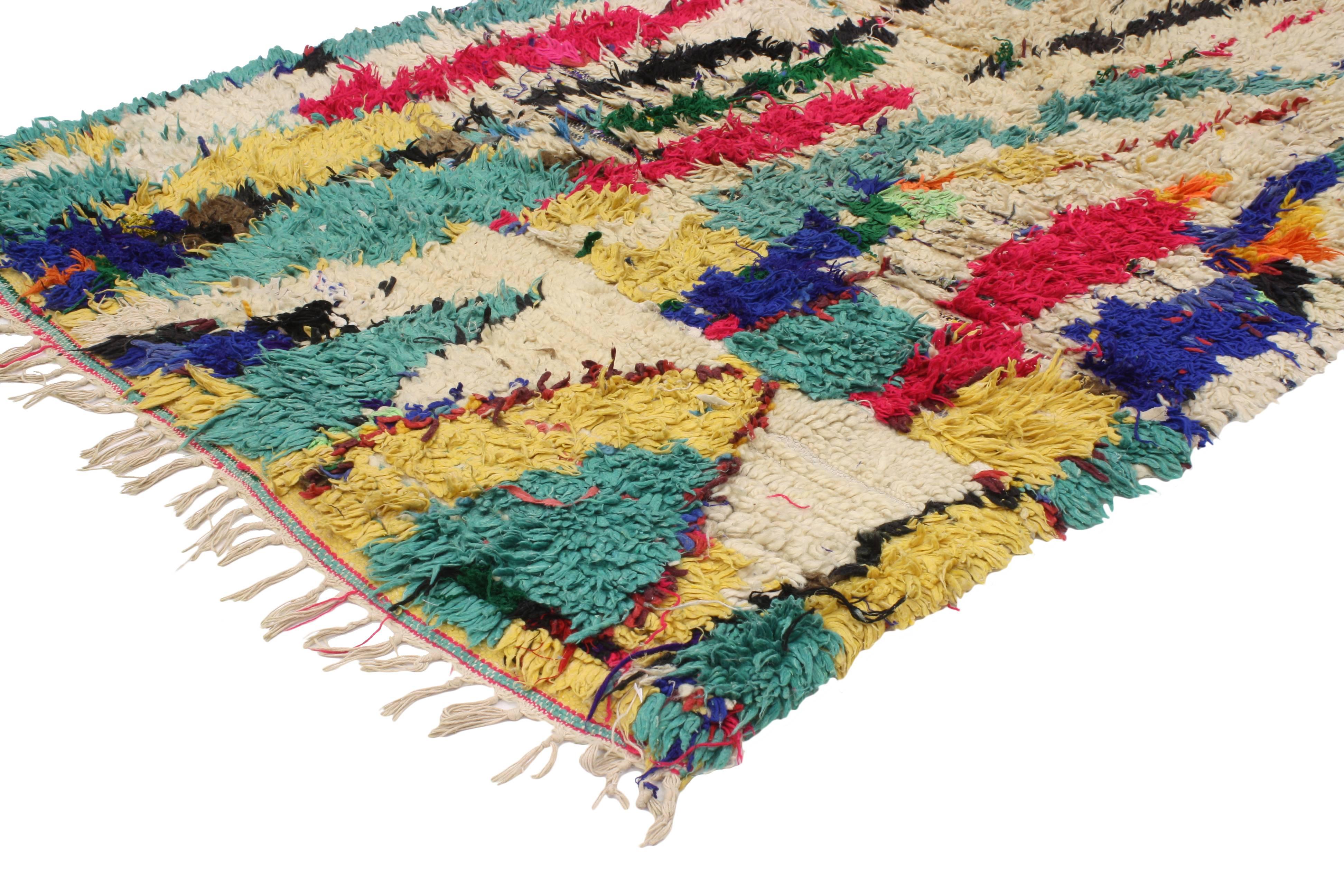 Hand-Knotted Vintage Berber Moroccan Azilal Rug with Abstract Expressionist Style