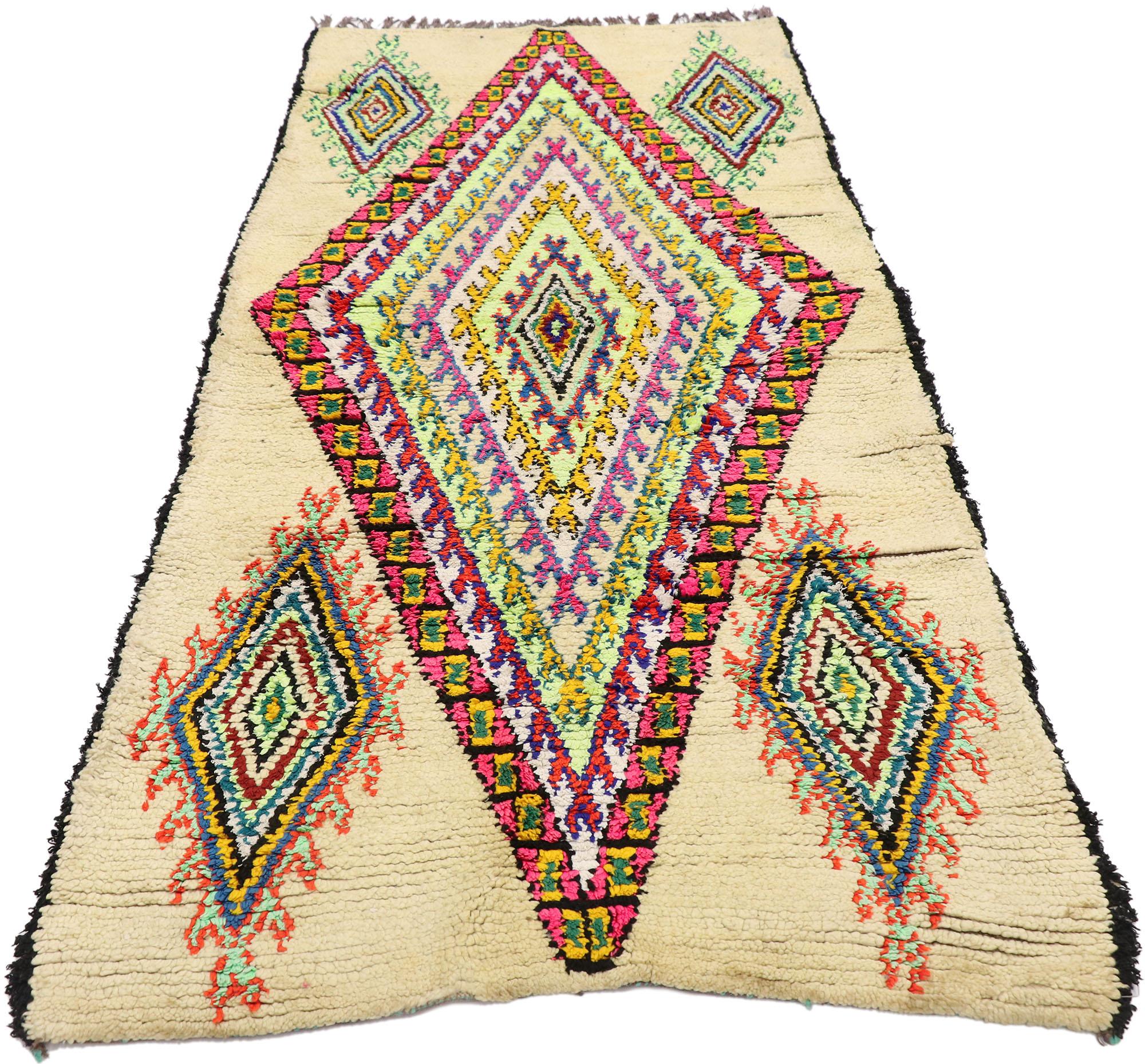 Hand-Knotted Vintage Berber Moroccan Azilal Rug with Bohemian Tribal Style For Sale