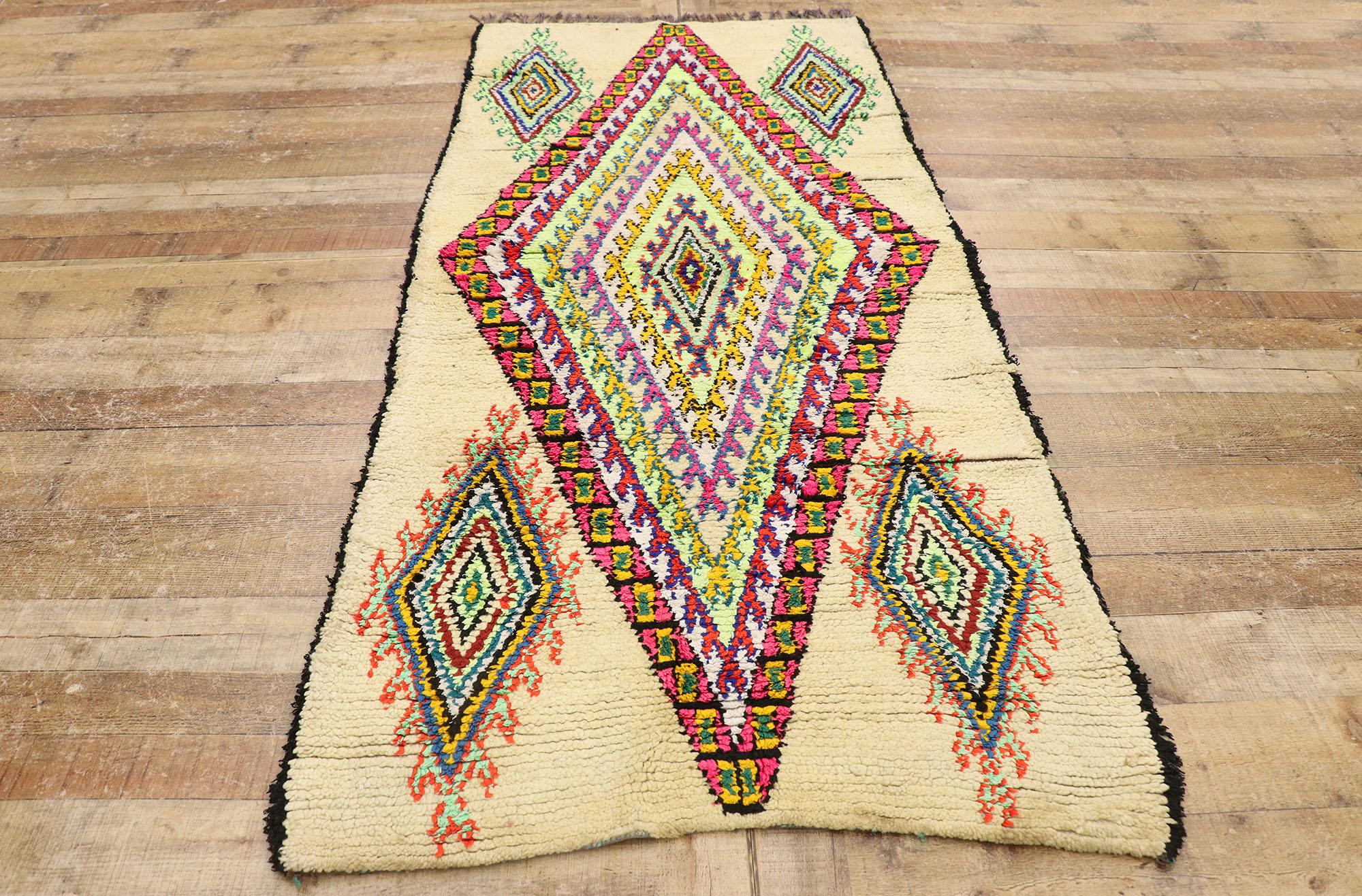 Wool Vintage Berber Moroccan Azilal Rug with Bohemian Tribal Style For Sale