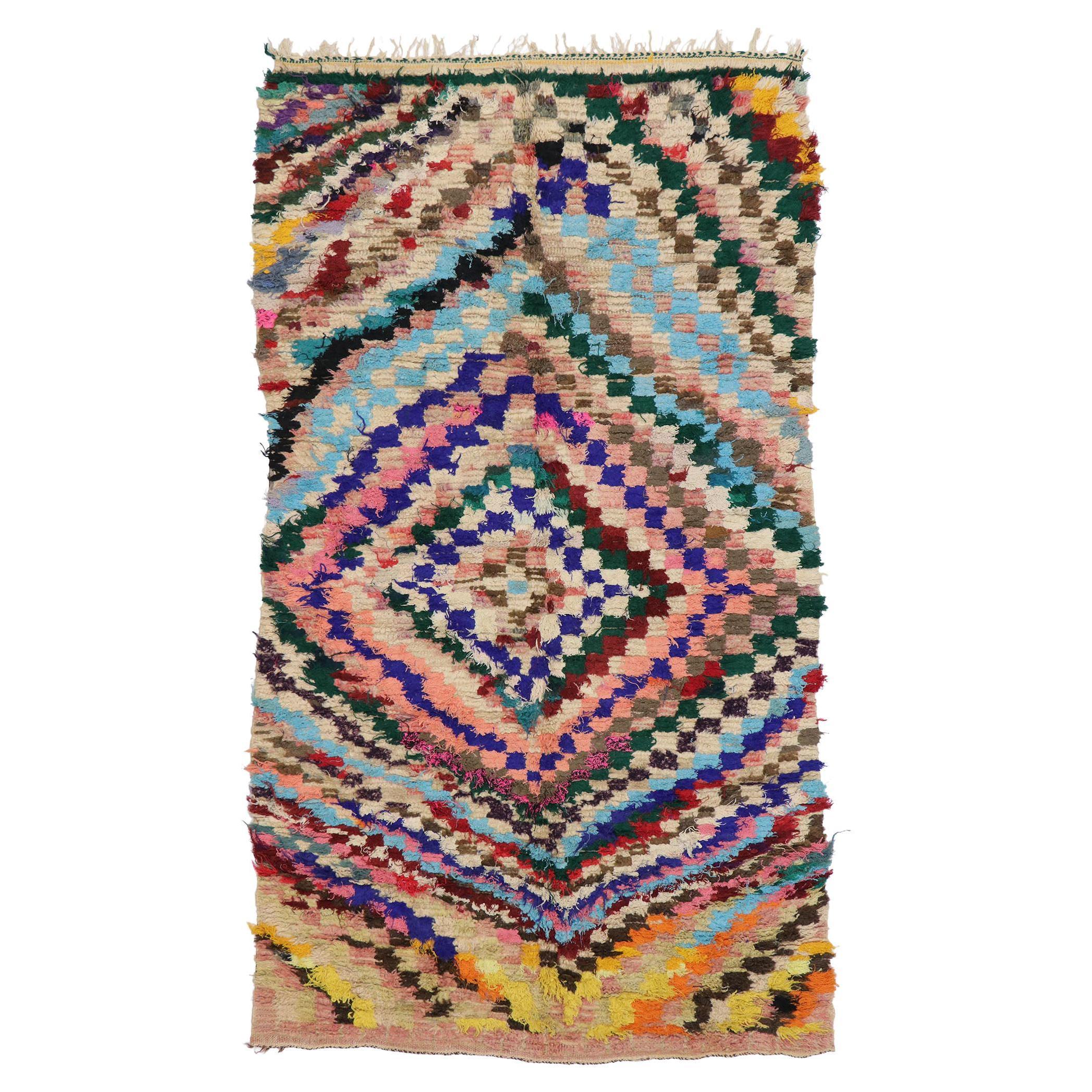 Vintage Berber Moroccan Azilal Rug with Bohemian Tribal Style For Sale
