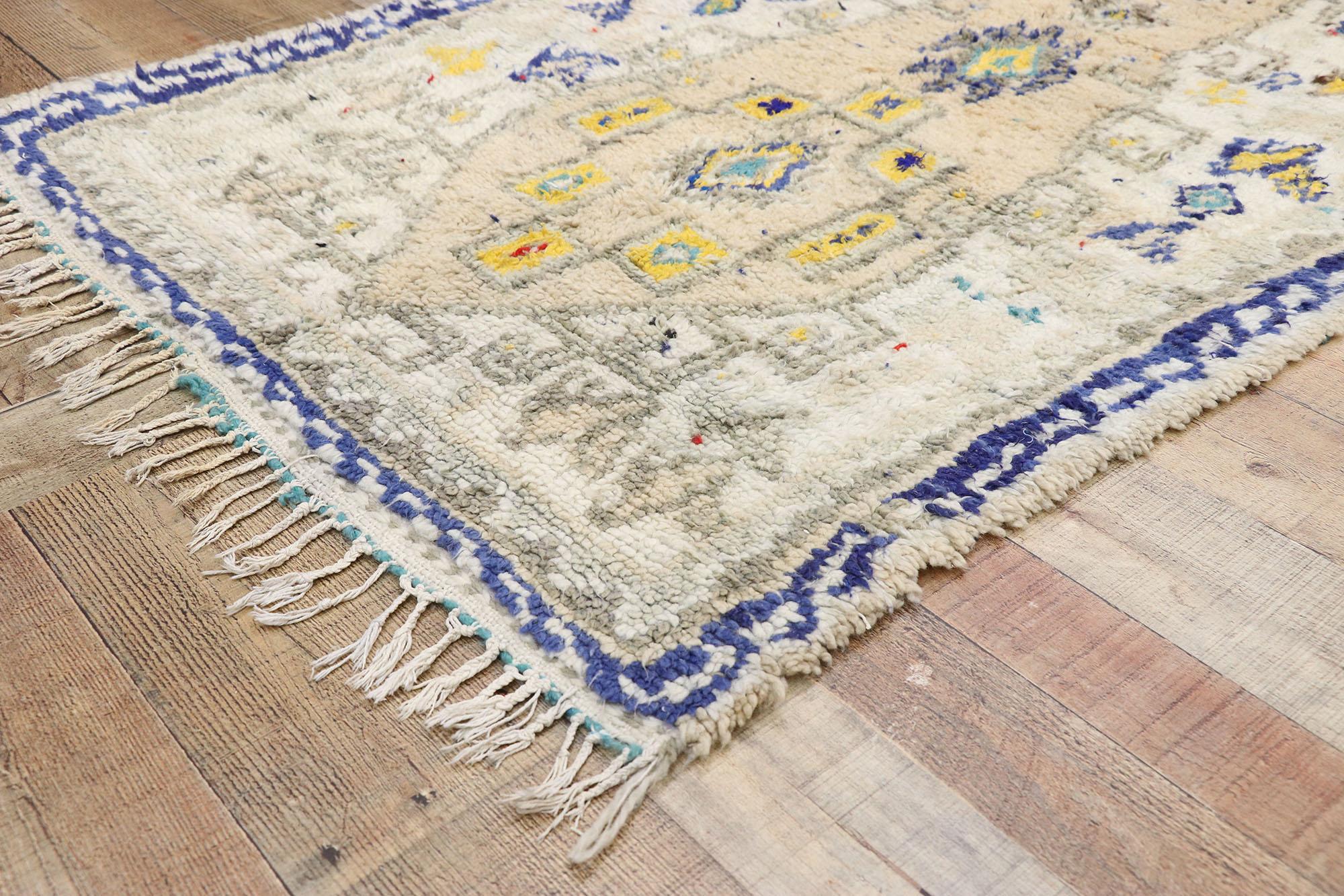 20th Century Vintage Berber Moroccan Azilal Rug with Boho Chic Hygge Style and Memphis Design For Sale