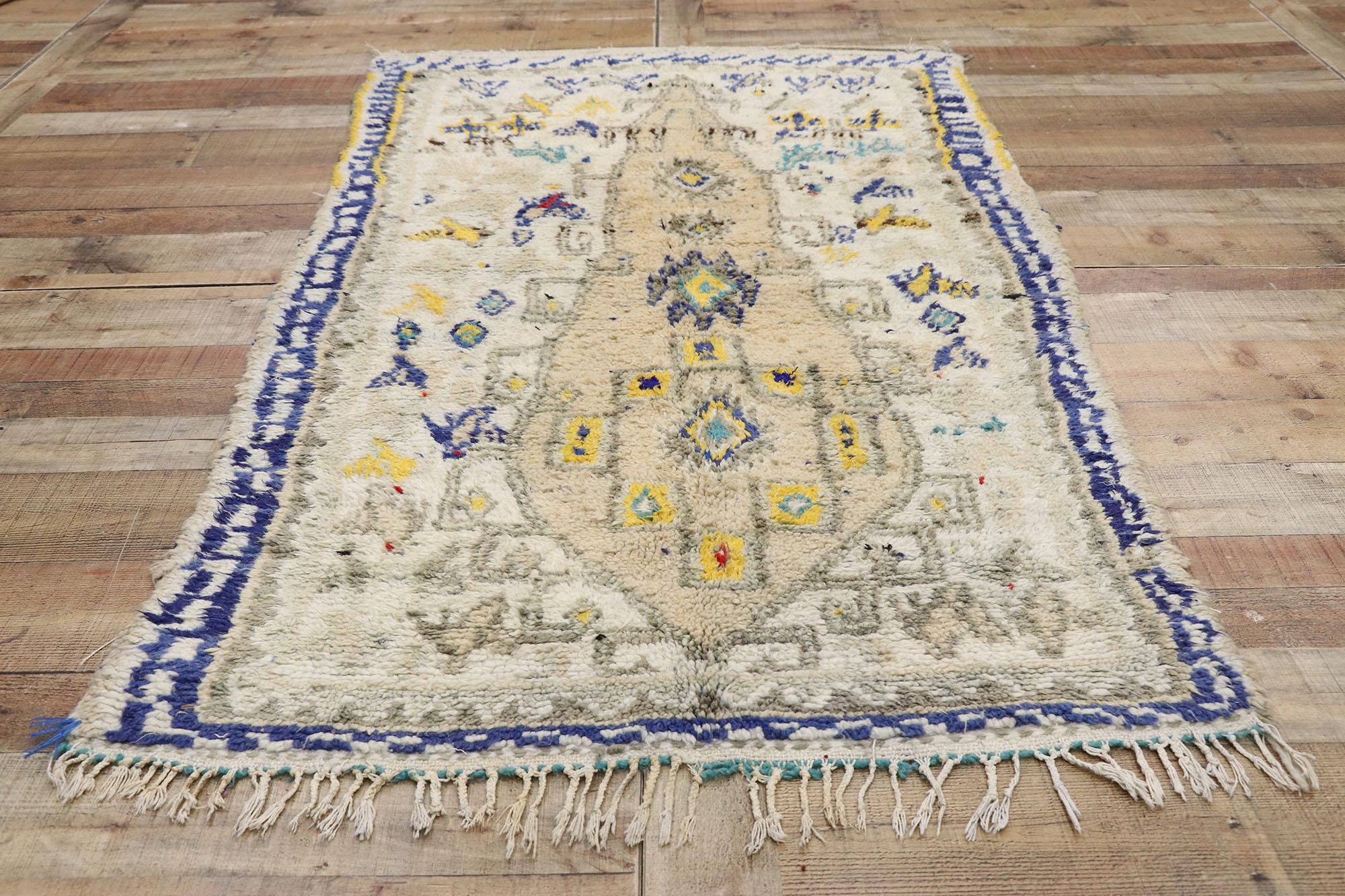 Wool Vintage Berber Moroccan Azilal Rug with Boho Chic Hygge Style and Memphis Design For Sale