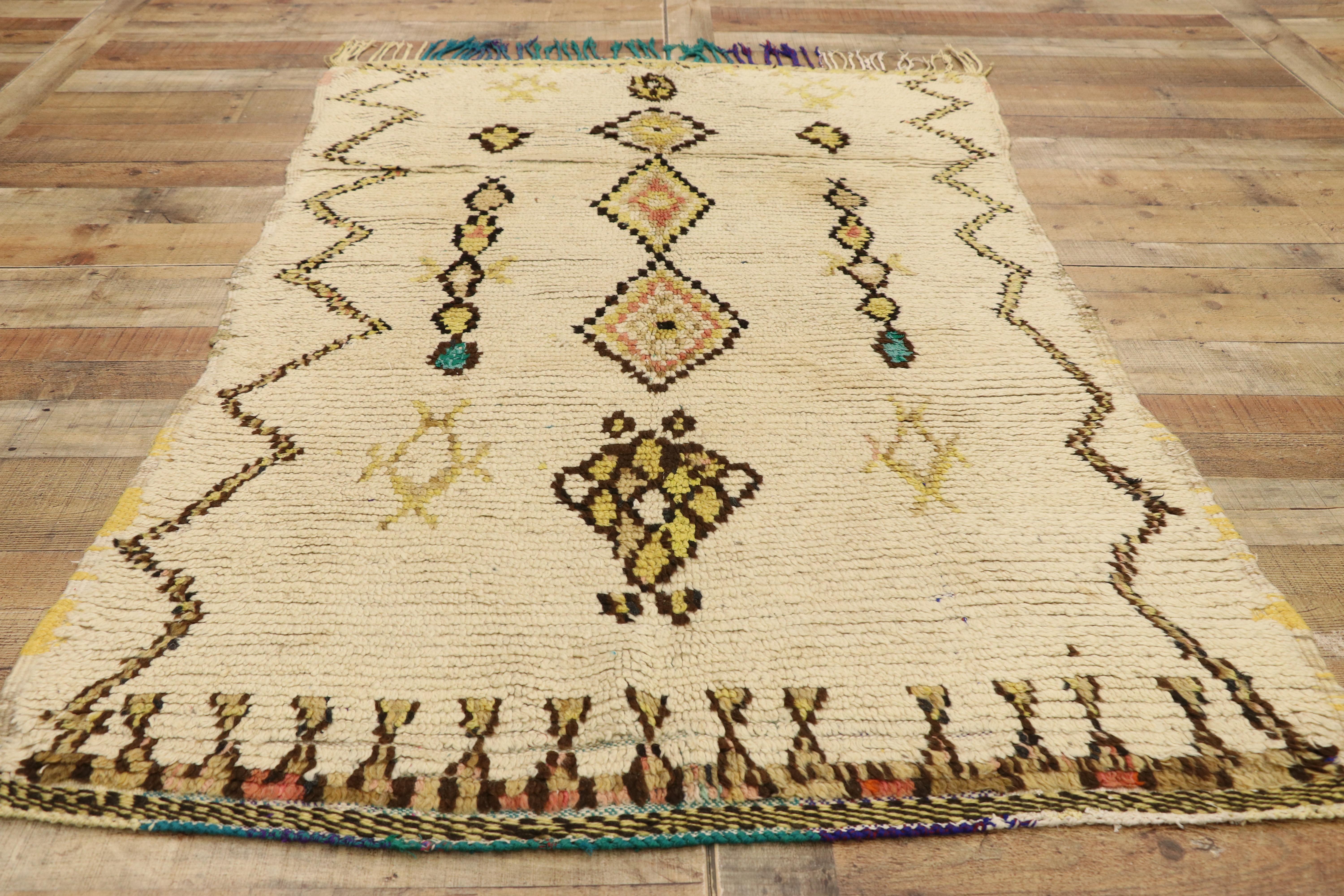 Wool Vintage Berber Moroccan Azilal Rug with Boho Chic Tribal Style